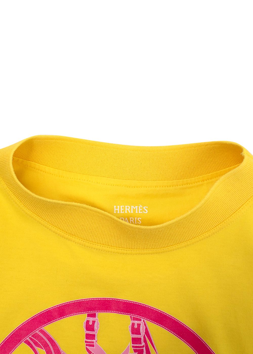 Hermes Yellow 'Le Promenade du Matin' T-shirt Size L yellow pink cotton