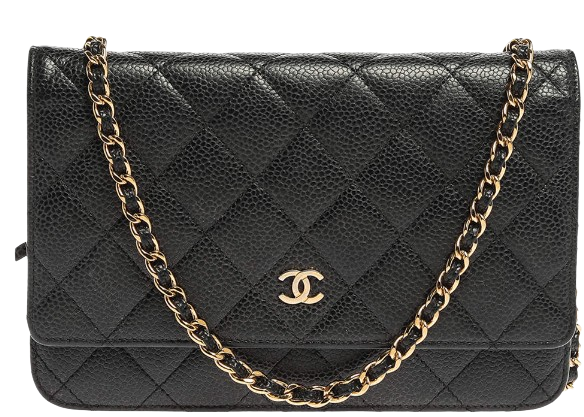 Preowned Chanel Black Caviar Leather Wallet on Chain with Gold Hardware Size S Black gold caviar leather/gold hardware