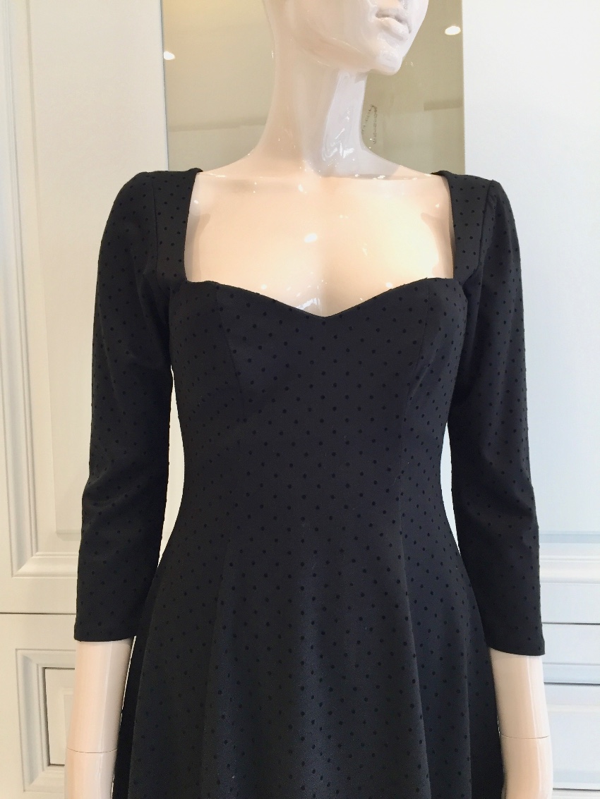 French Couture Jersey  Velvet Dot Sweetheart Dress Size S