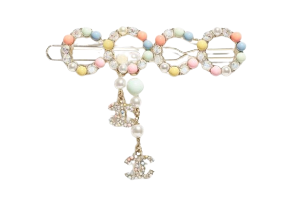 Preowned Chanel Coco Crystal Embellished Hair Slide Multi metal beads