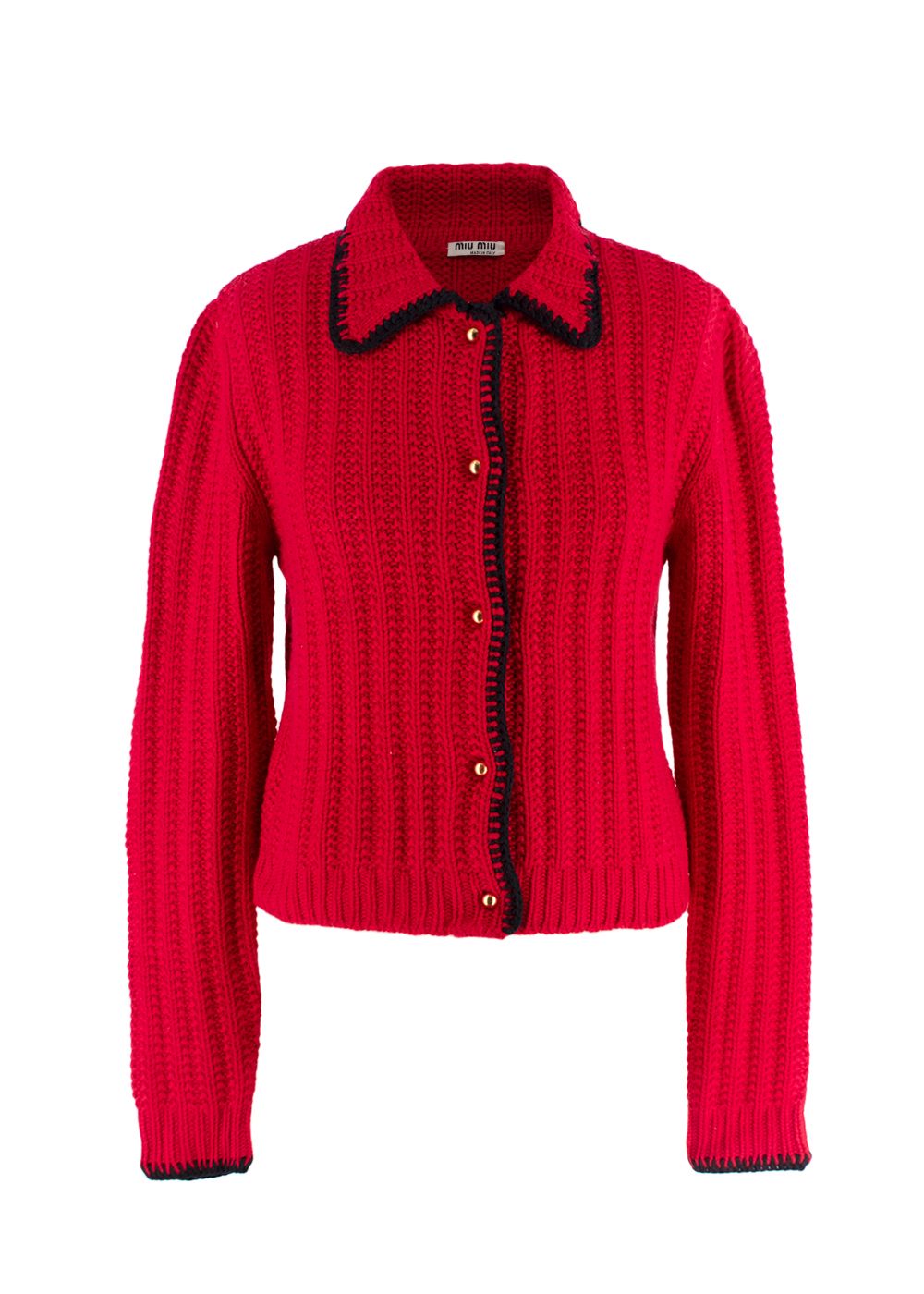 Preowned Miu Miu Red Contrast Stitch Crochet Cardigan Size XS cashmere blend