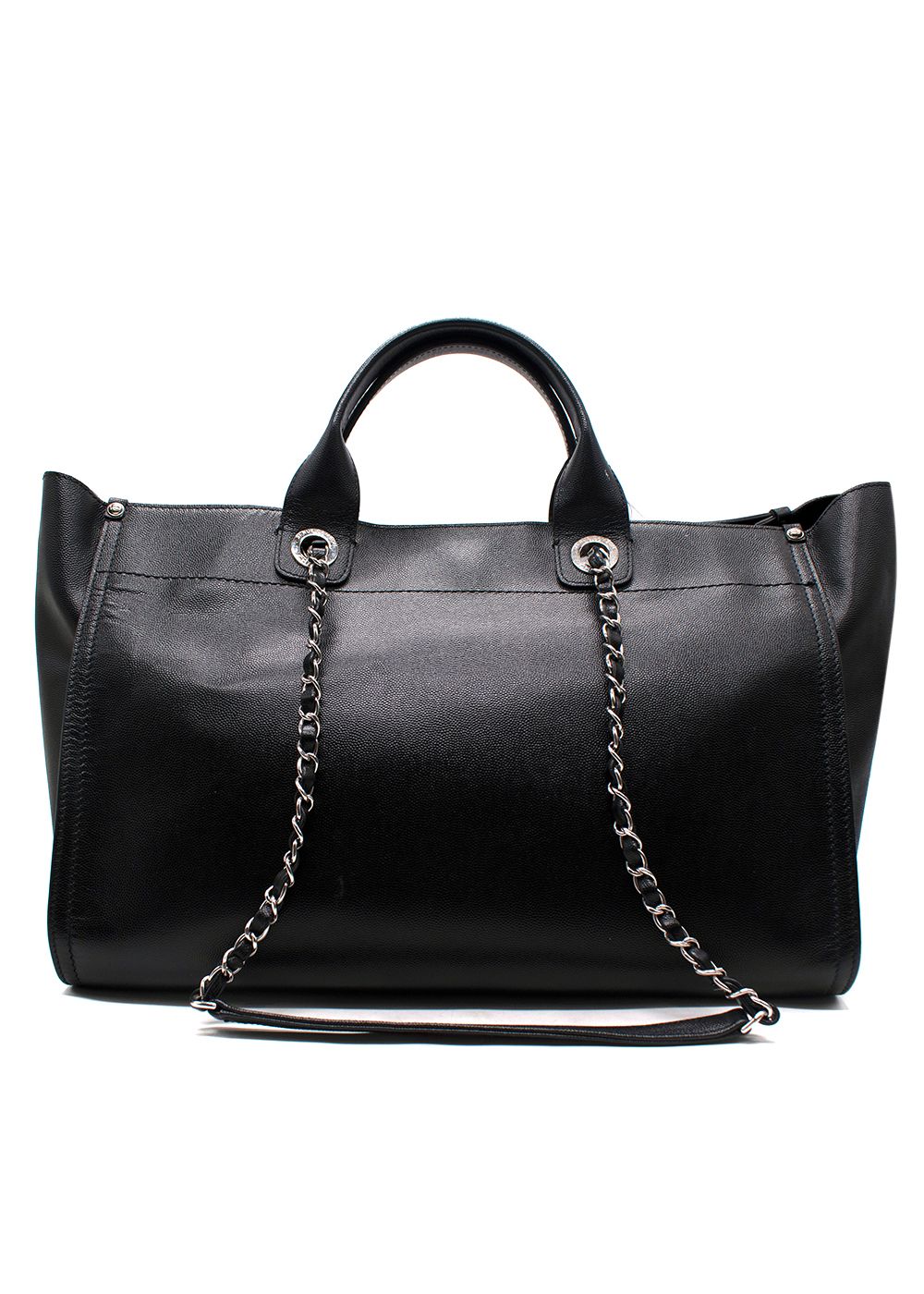 Preowned Chanel Black Studded Leather Deauville  Tote Bag