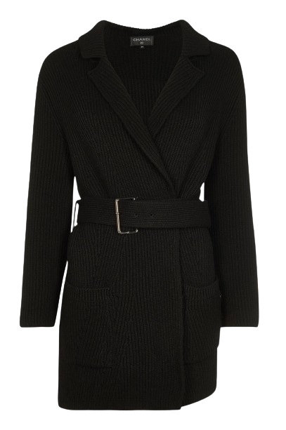 Chanel Black ribbed cashmere Gabrielle Coco belted cardigan Size M