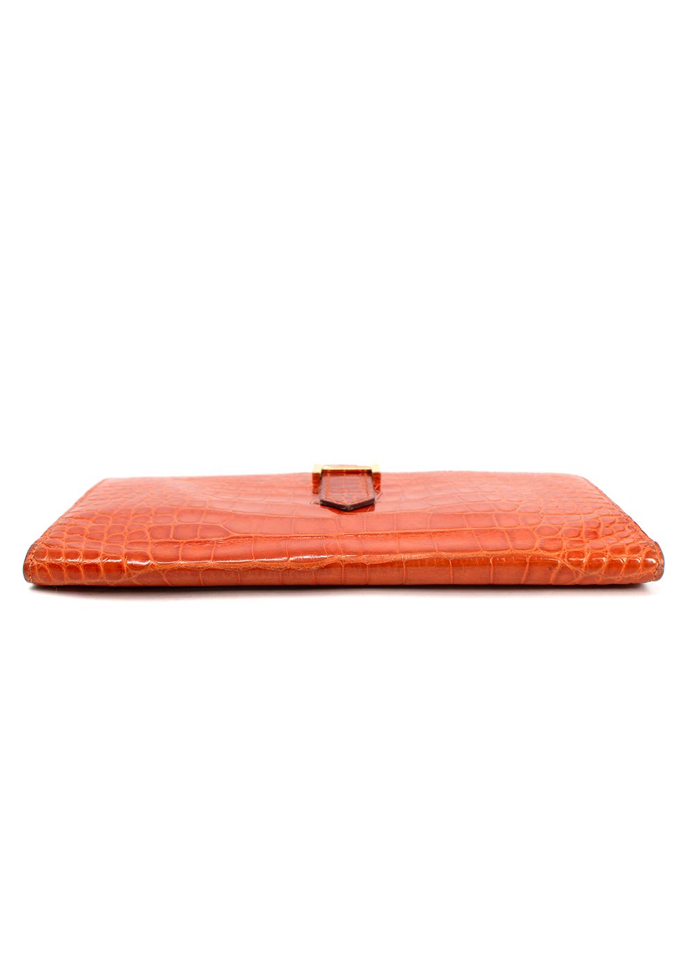 Preowned Hermes Orange Alligator Leather Bearn Wallet