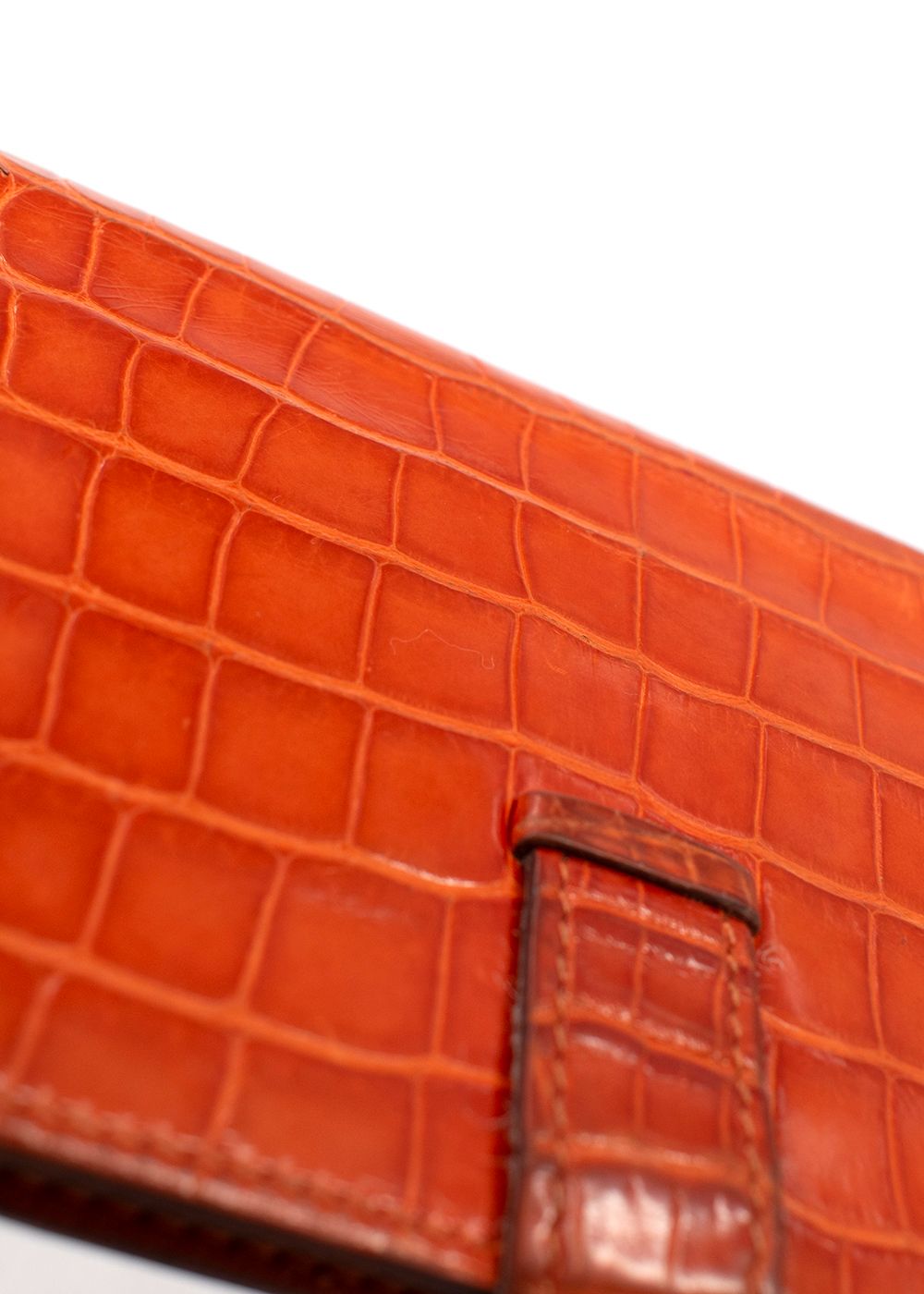 Preowned Hermes Orange Alligator Leather Bearn Wallet