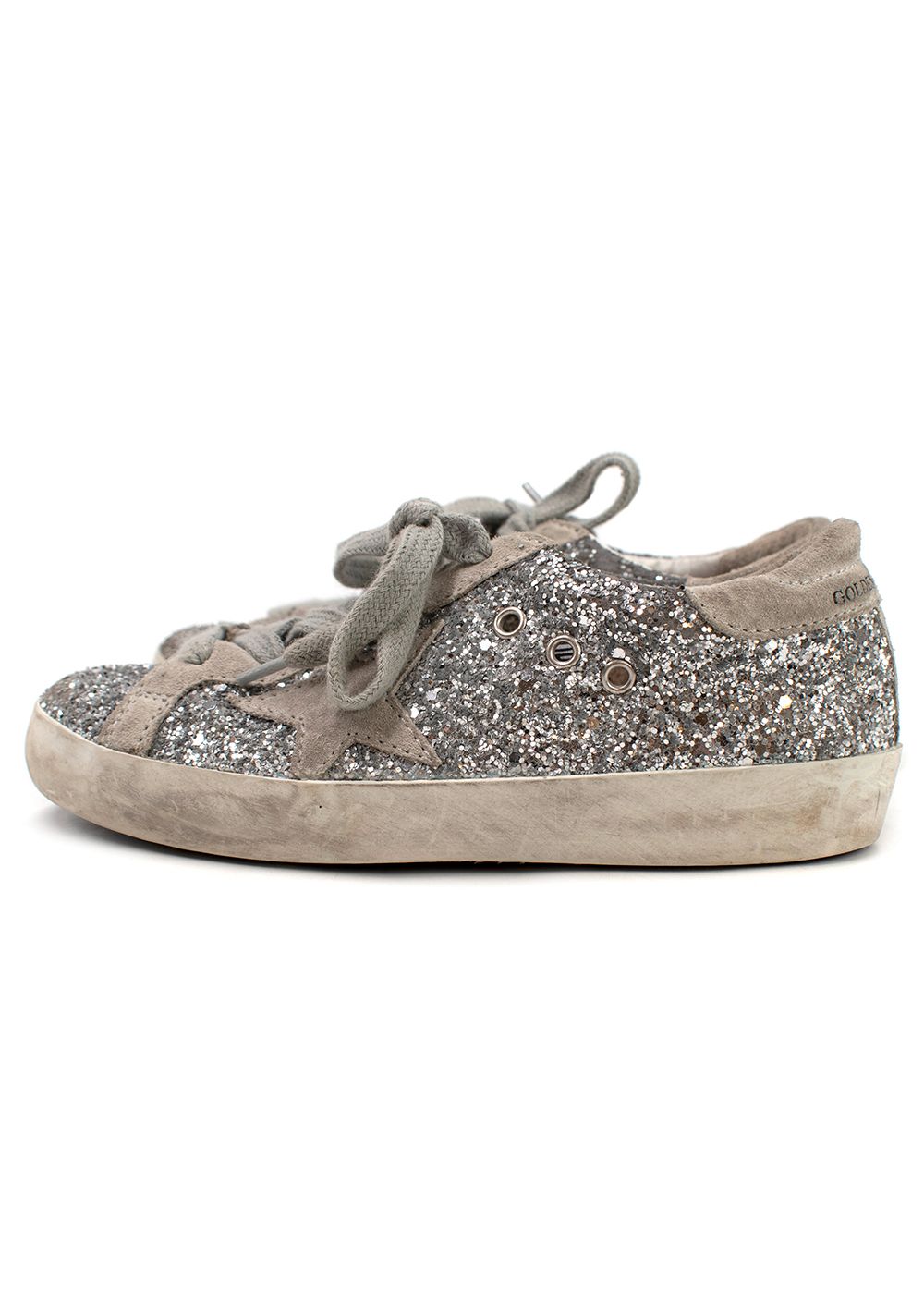 Boys Golden Goose Classic Superstar Glitter Kids Sneakers Size 6 Years + Silver suede