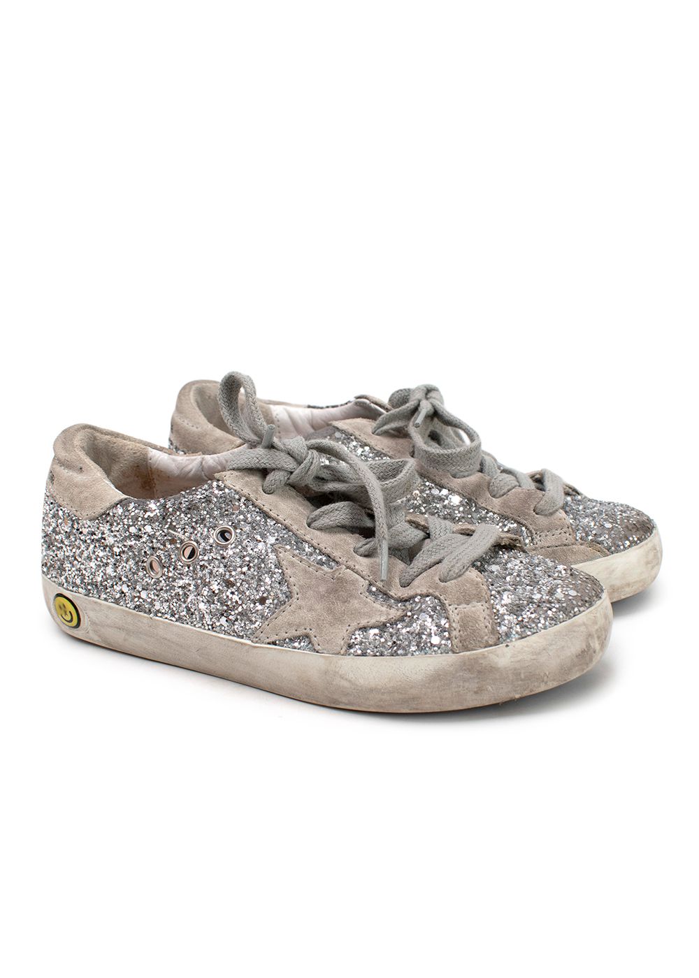 Boys Golden Goose Classic Superstar Glitter Kids Sneakers Size 6 Years + Silver suede