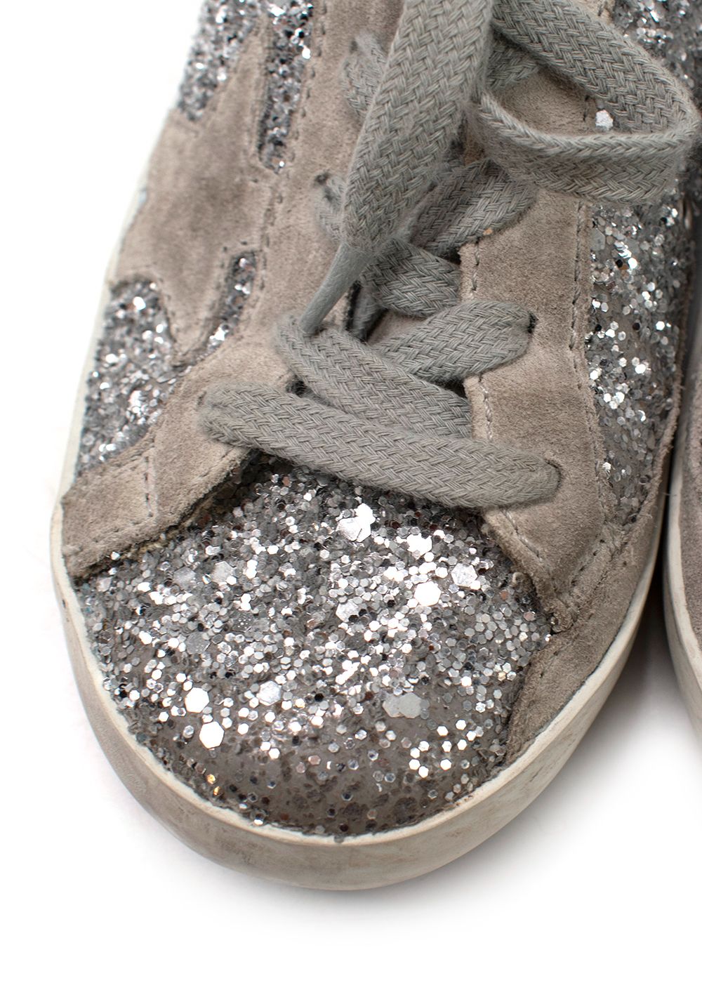 Boys Golden Goose Classic Superstar Glitter Kids Sneakers Size 6 Years + Silver suede