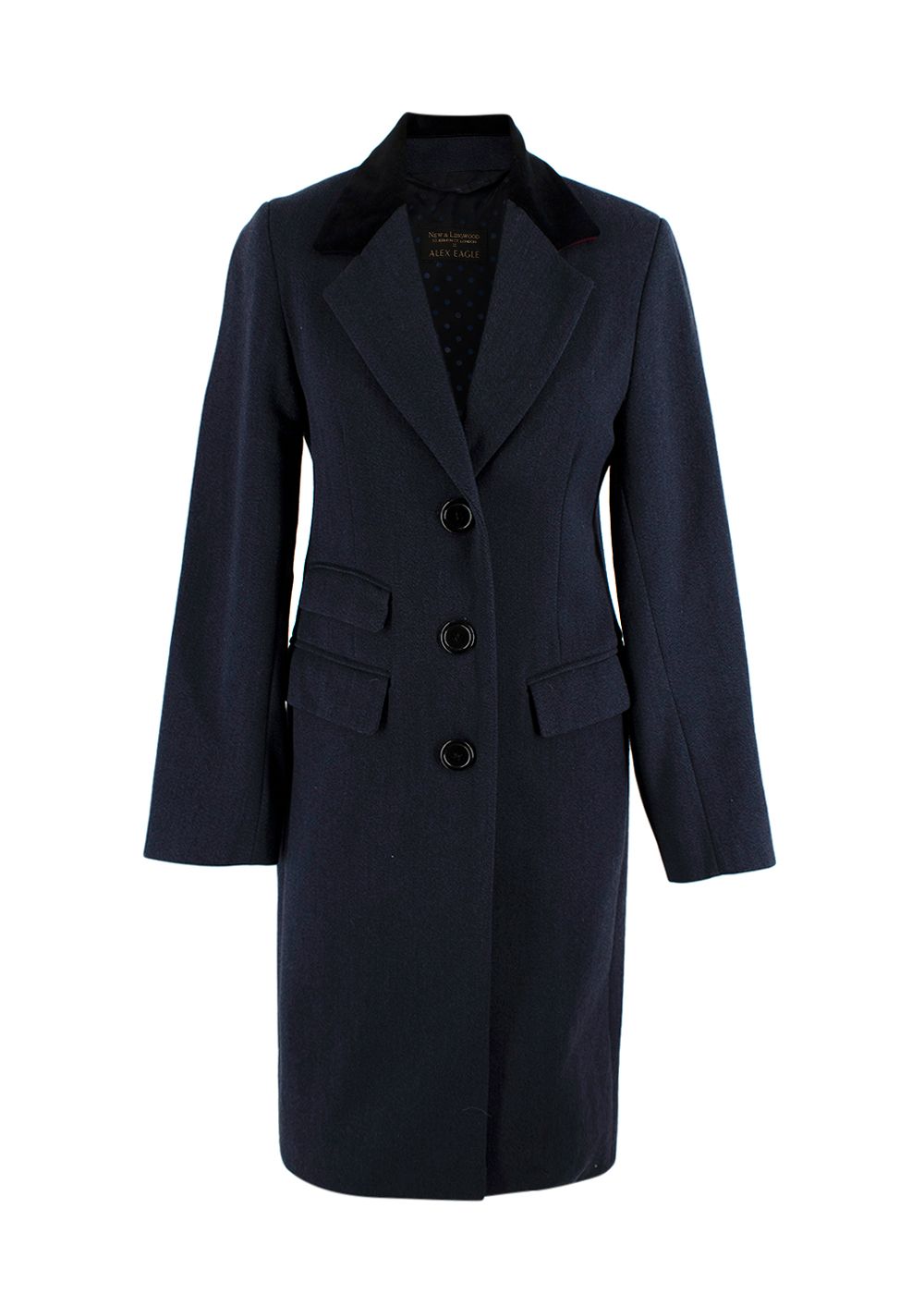 Preowned New  Lingwood x Alex Eagle Navy  Single Breasted Longline Coat Size XXS wool