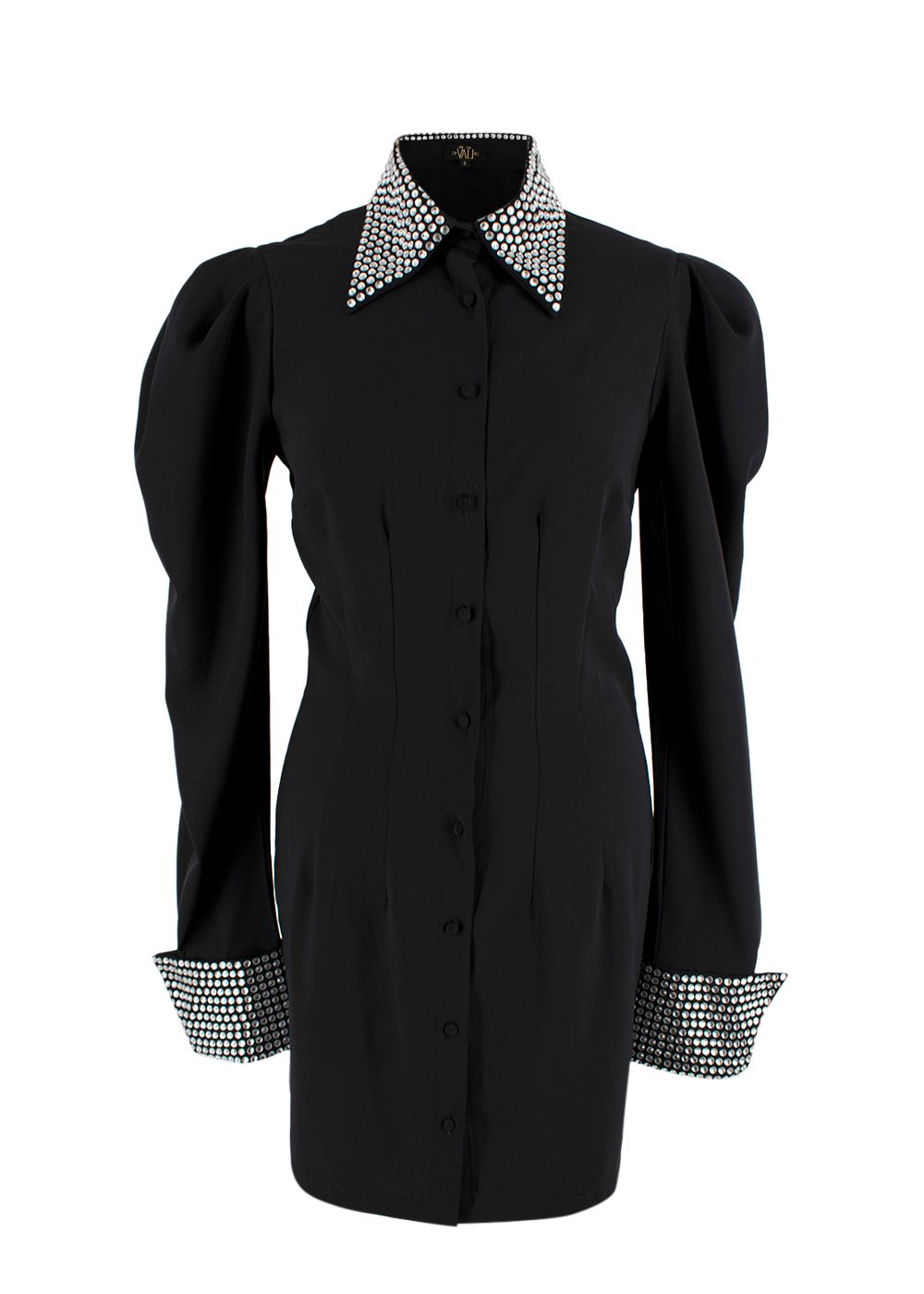 Preowned De La Vali Black El Paso Crystal Embellished Shirt Dress Size S polyester