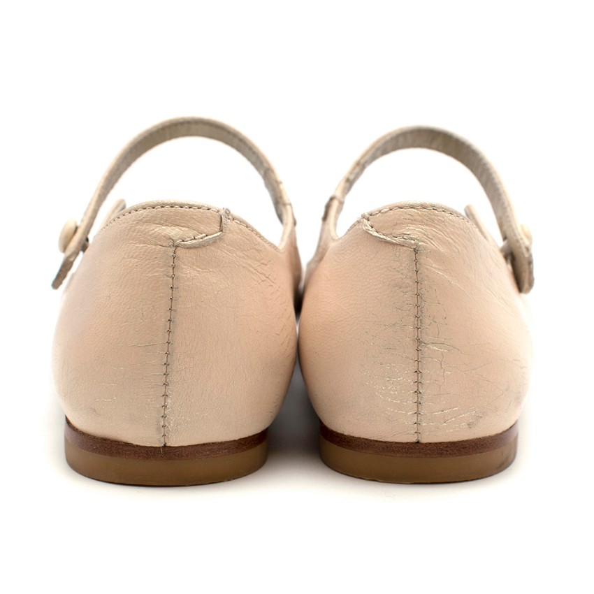 Boys Preowned Bonpoint Vanilla Caprin Leather Mary-Jane Shoes Size 6 Years + Beige/Nude