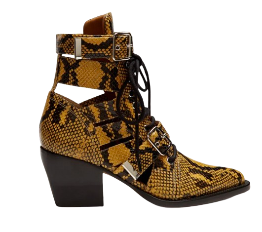 Chloe Yellow Snake Effect Rylee Ankle Boots Size 35 leather