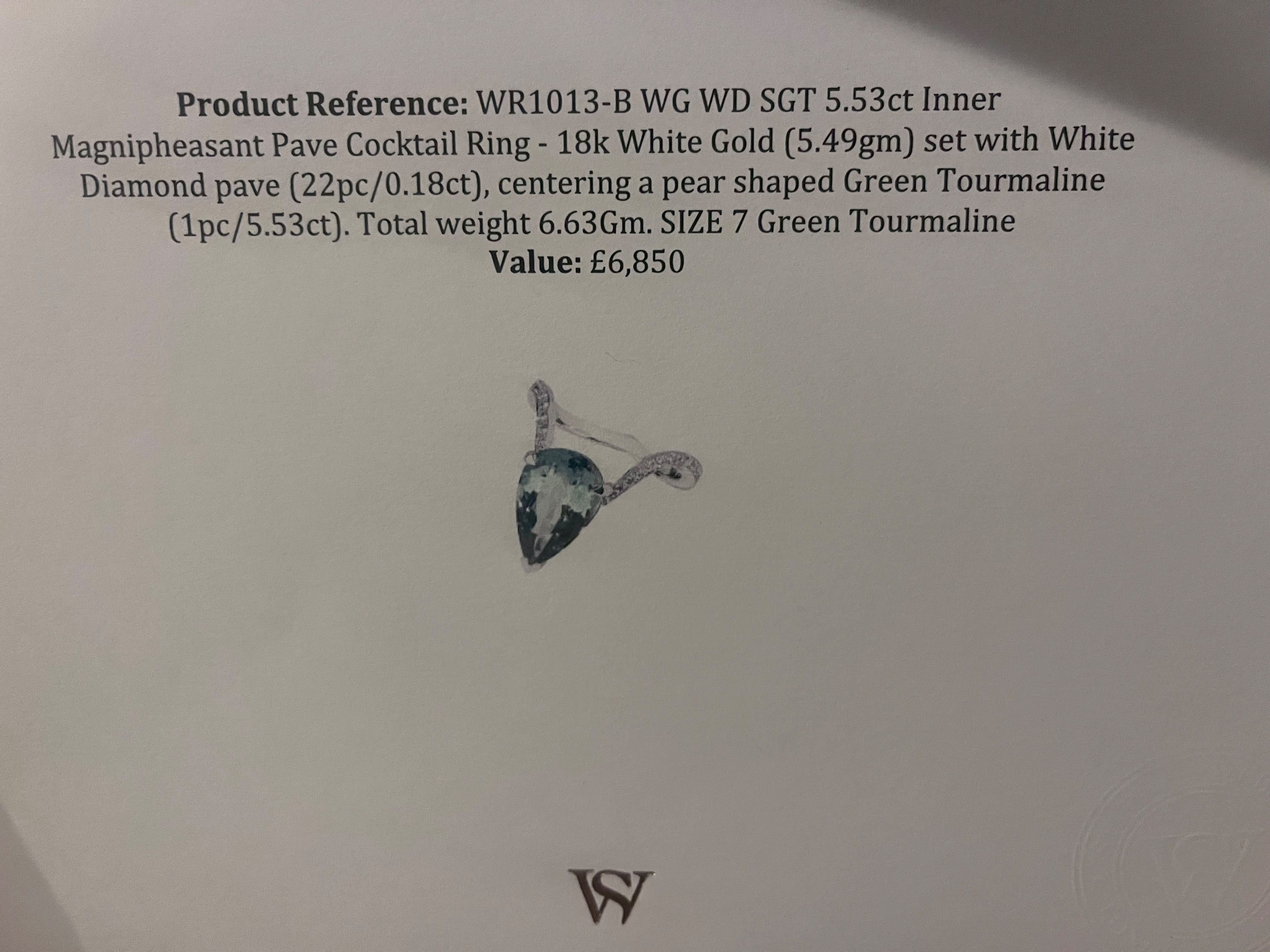 Preowned Stephen Webster Tourmaline and White Diamond Pear Inner Cocktail Ring Size M green wite gold/diamonds/green tourmaline