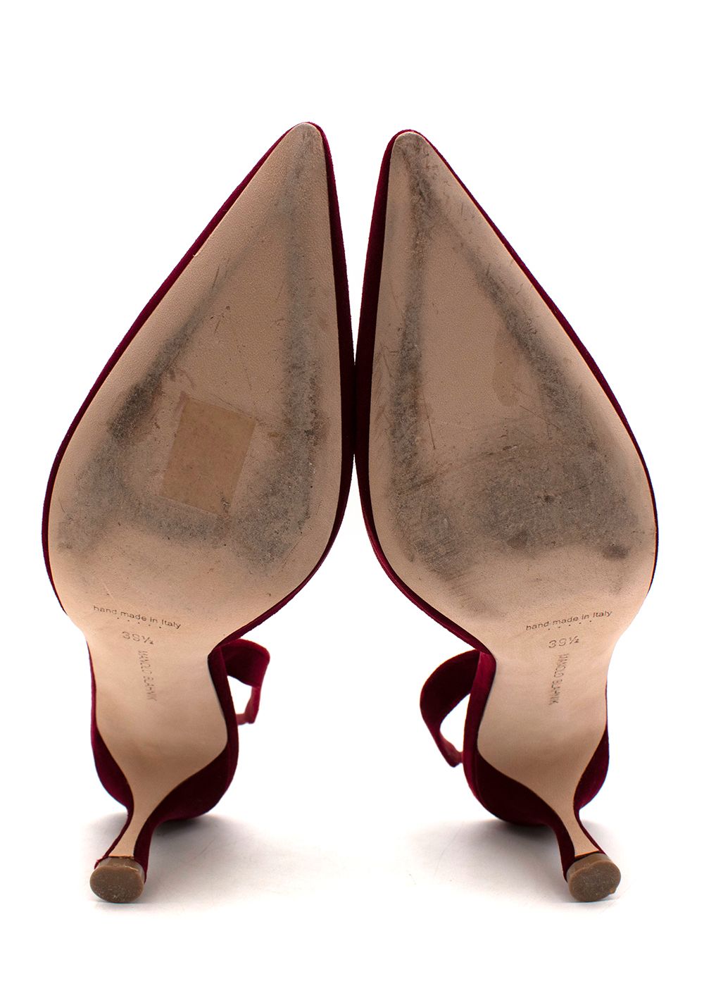 Preowned Manolo Blahnik Red Velvet Embroidered Doyasi Slingbacks