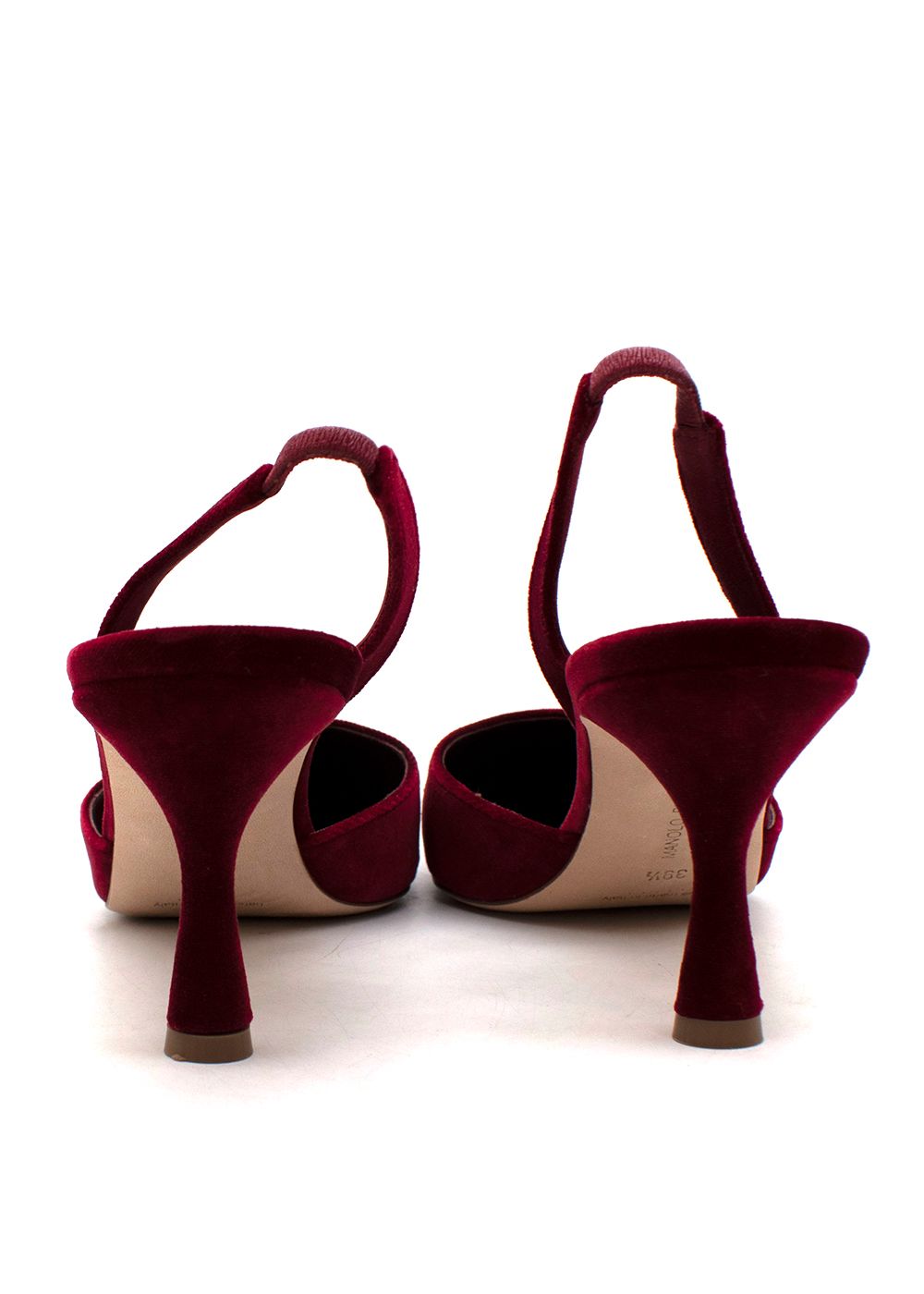 Preowned Manolo Blahnik Red Velvet Embroidered Doyasi Slingbacks