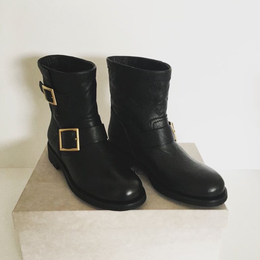 Jimmy Choo Black Leather Youth Biker Boots Size 35