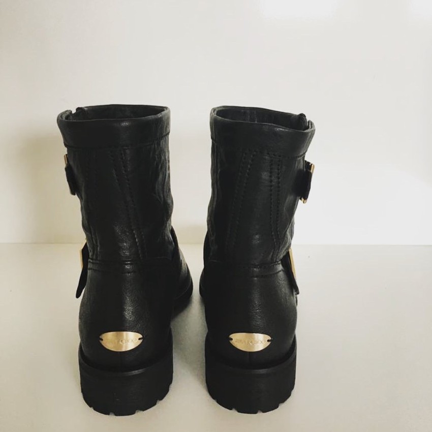 Jimmy Choo Black Leather Youth Biker Boots Size 35