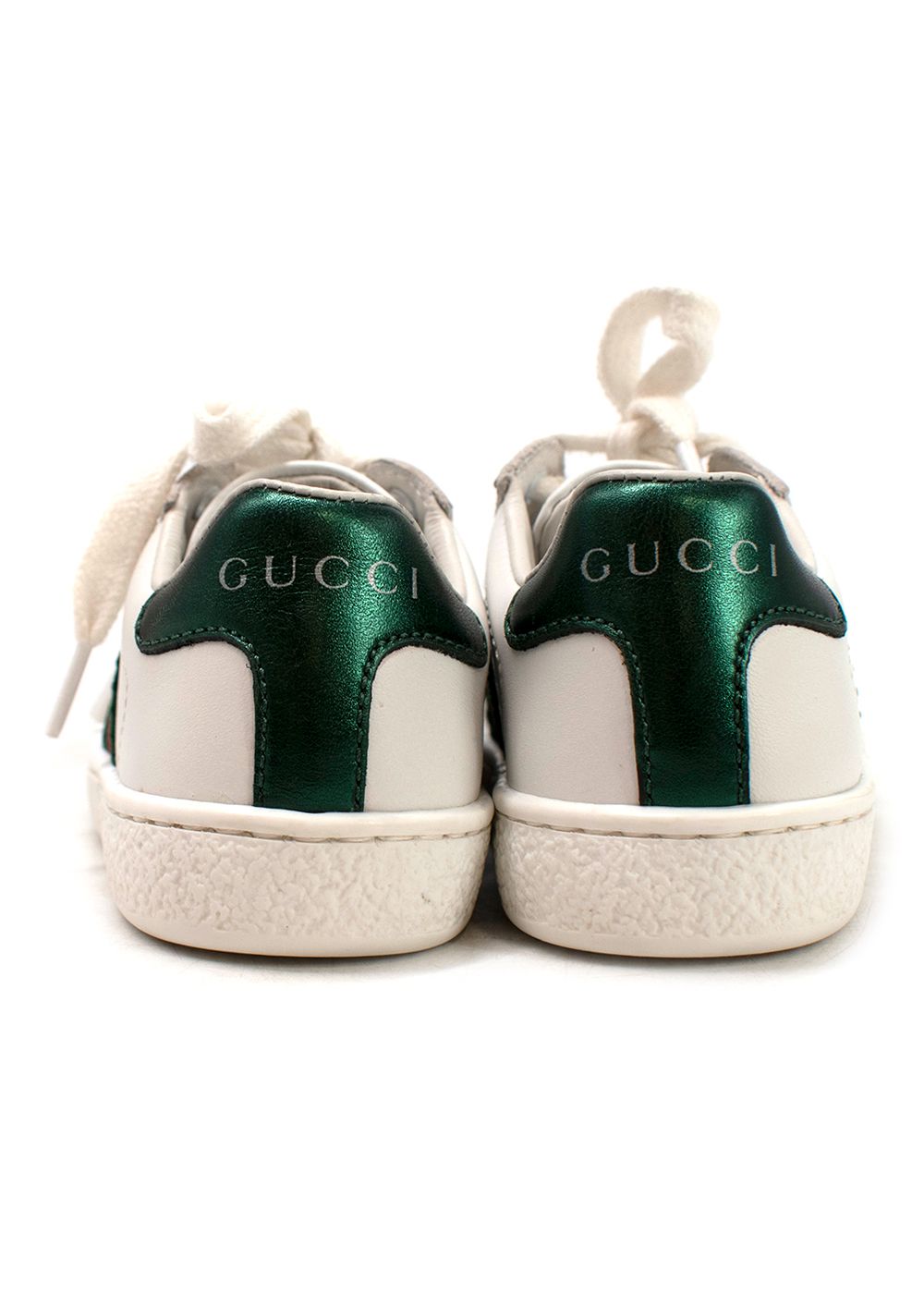 Boys Preowned Gucci White Infants New Ace Lace Up Trainers Size 18-24 Months Red Green White leather/rubber sole