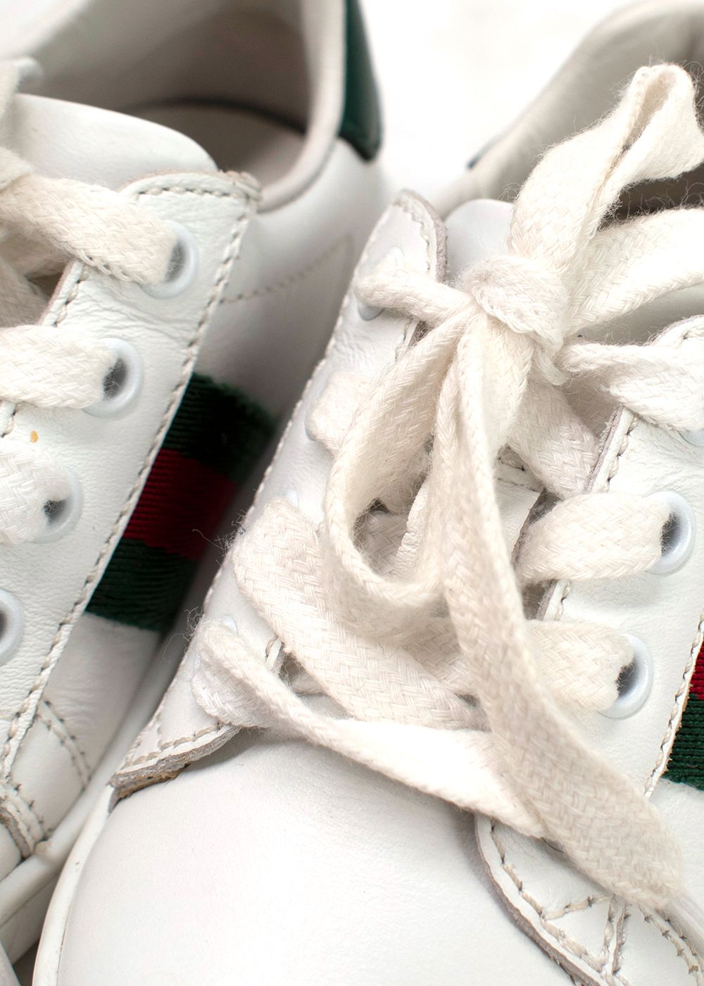 Boys Preowned Gucci White Infants New Ace Lace Up Trainers Size 18-24 Months Red Green White leather/rubber sole