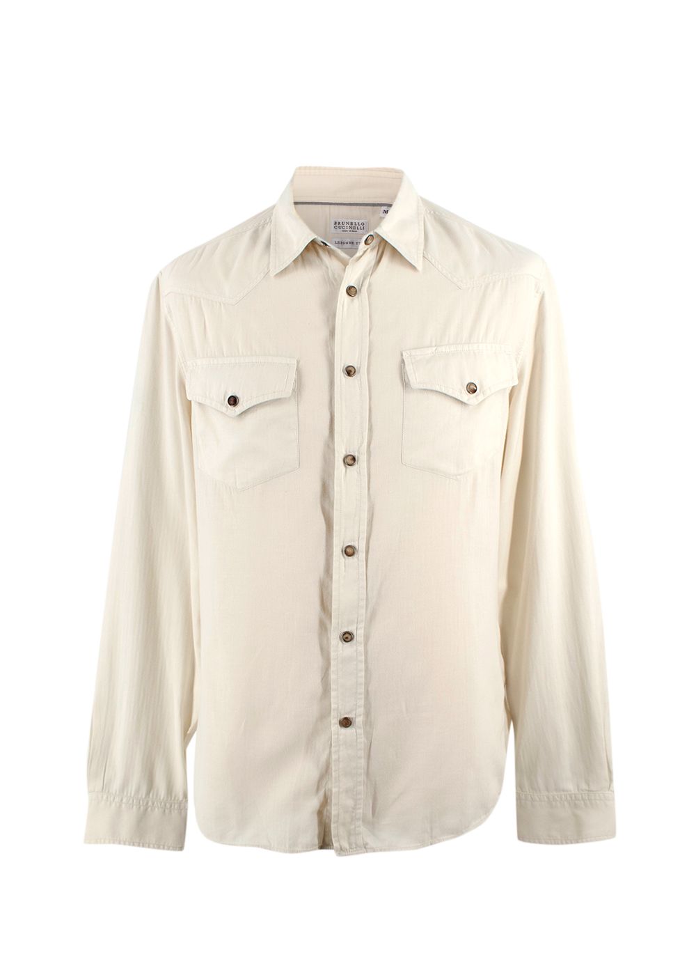 Men's Preowned Brunello Cucinelli Cream Button-down Cotton Shirt Size M