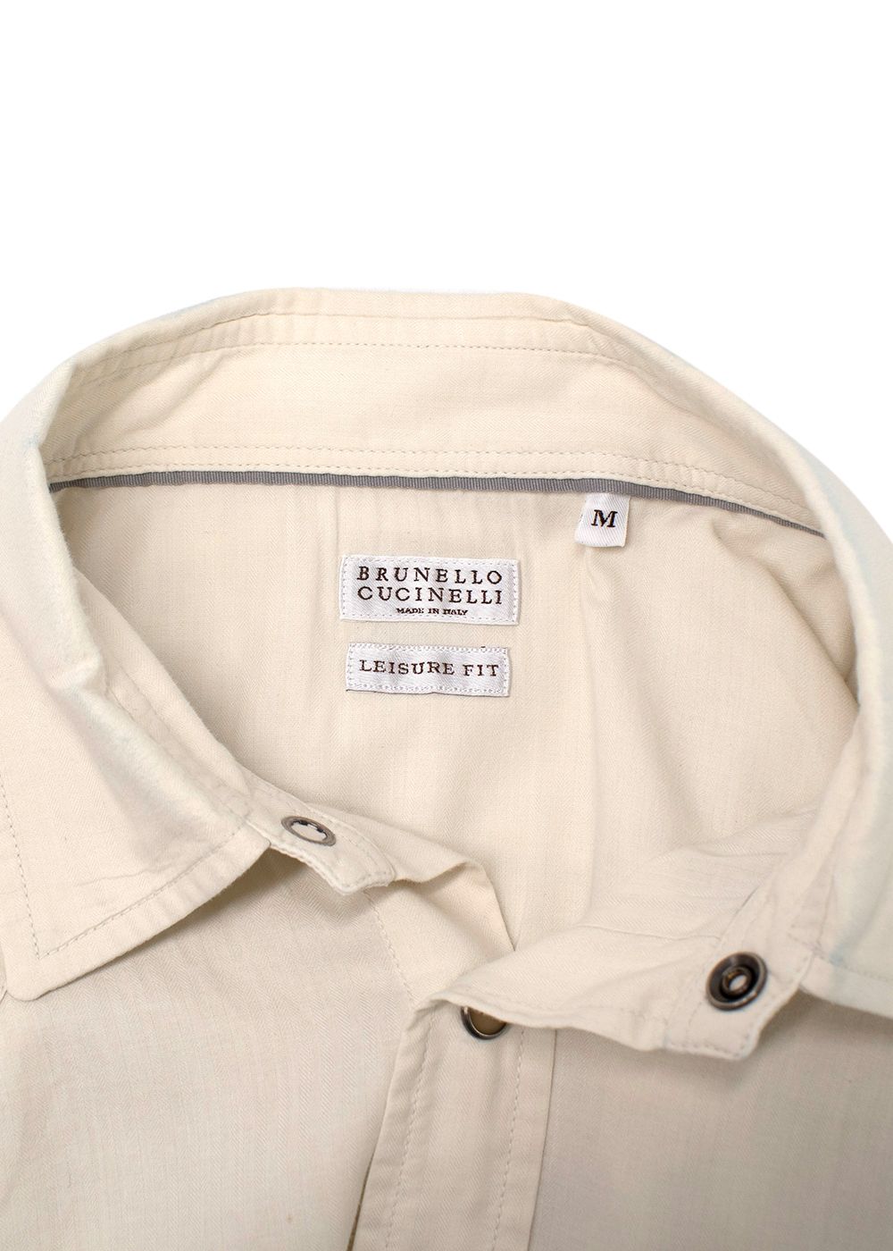 Men's Preowned Brunello Cucinelli Cream Button-down Cotton Shirt Size M