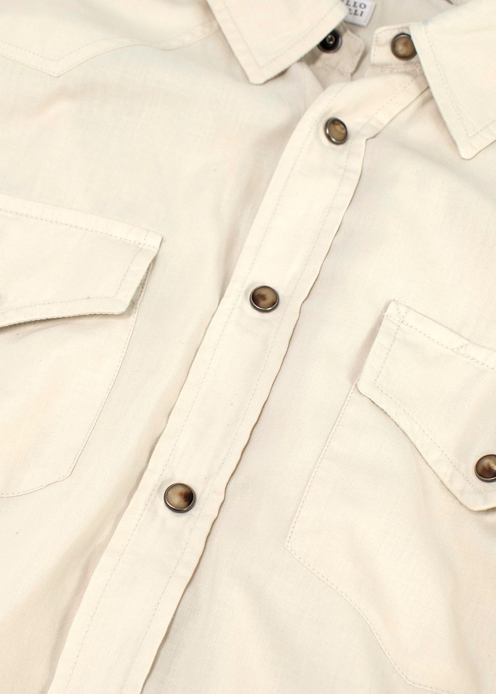 Men's Preowned Brunello Cucinelli Cream Button-down Cotton Shirt Size M