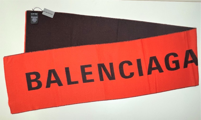 Balenciaga Orange Bi-Colour Logo Intarsia Scarf wool