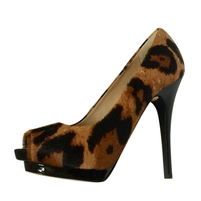 Giuseppe Zanotti Pony Hair Leopard Print Peep Toe Pumps Size 365 Animal Print fur