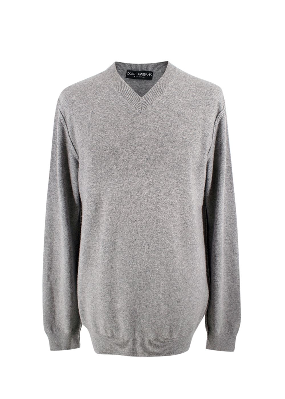 Men's Preowned Dolce  Gabbana Grey Cashmere V Neck Jumper Size L