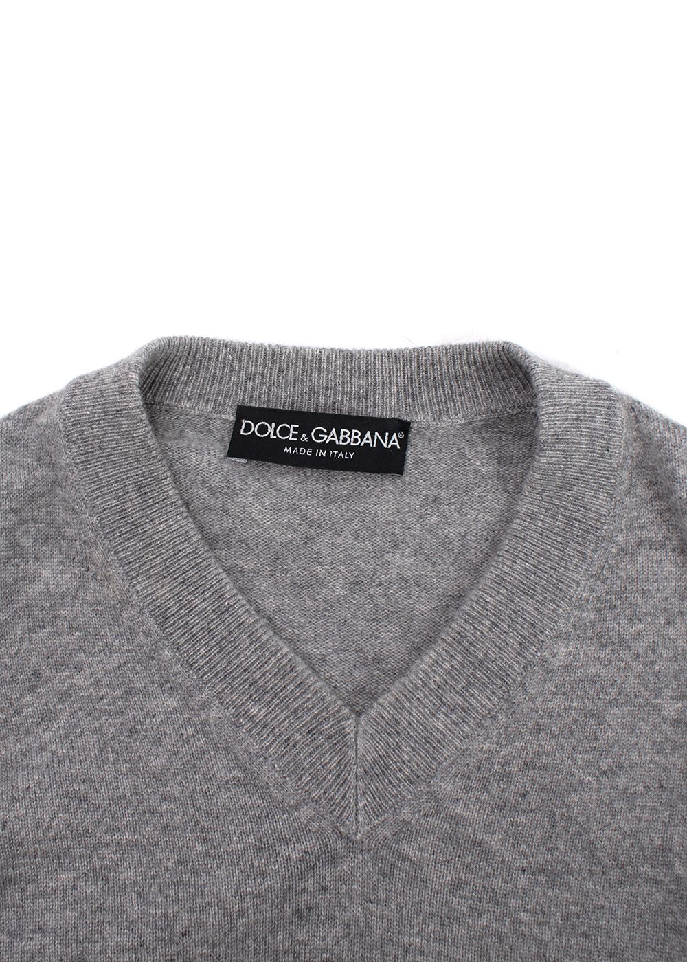 Men's Preowned Dolce  Gabbana Grey Cashmere V Neck Jumper Size L