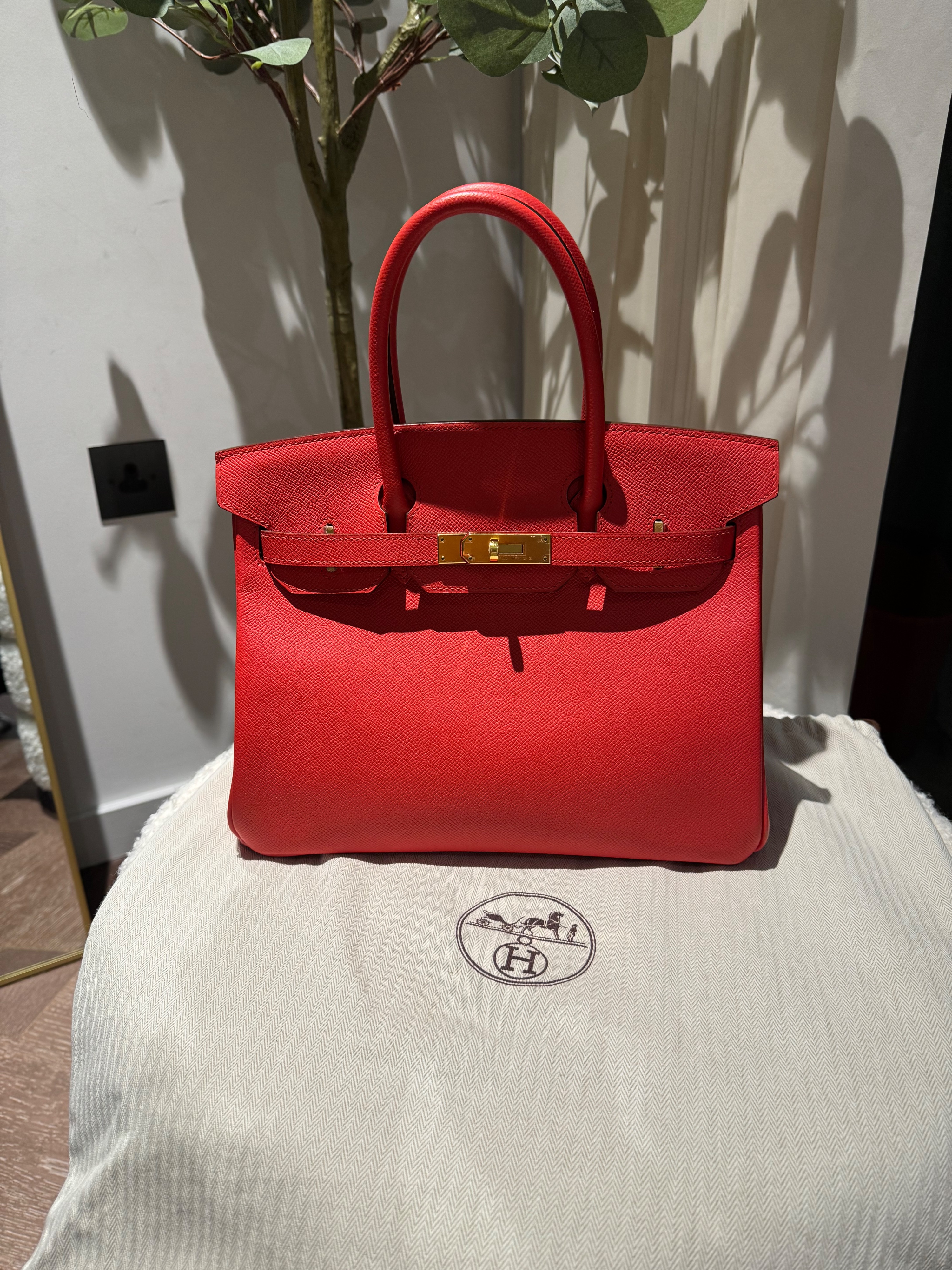 Hermes Birkin 30 Retourne in Rouge Tomate Epsom Leather with Gold Hardware Red