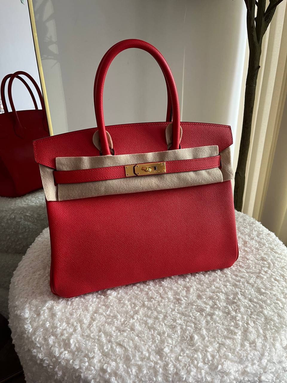 Hermes Birkin 30 Retourne in Rouge Tomate Epsom Leather with Gold Hardware Red