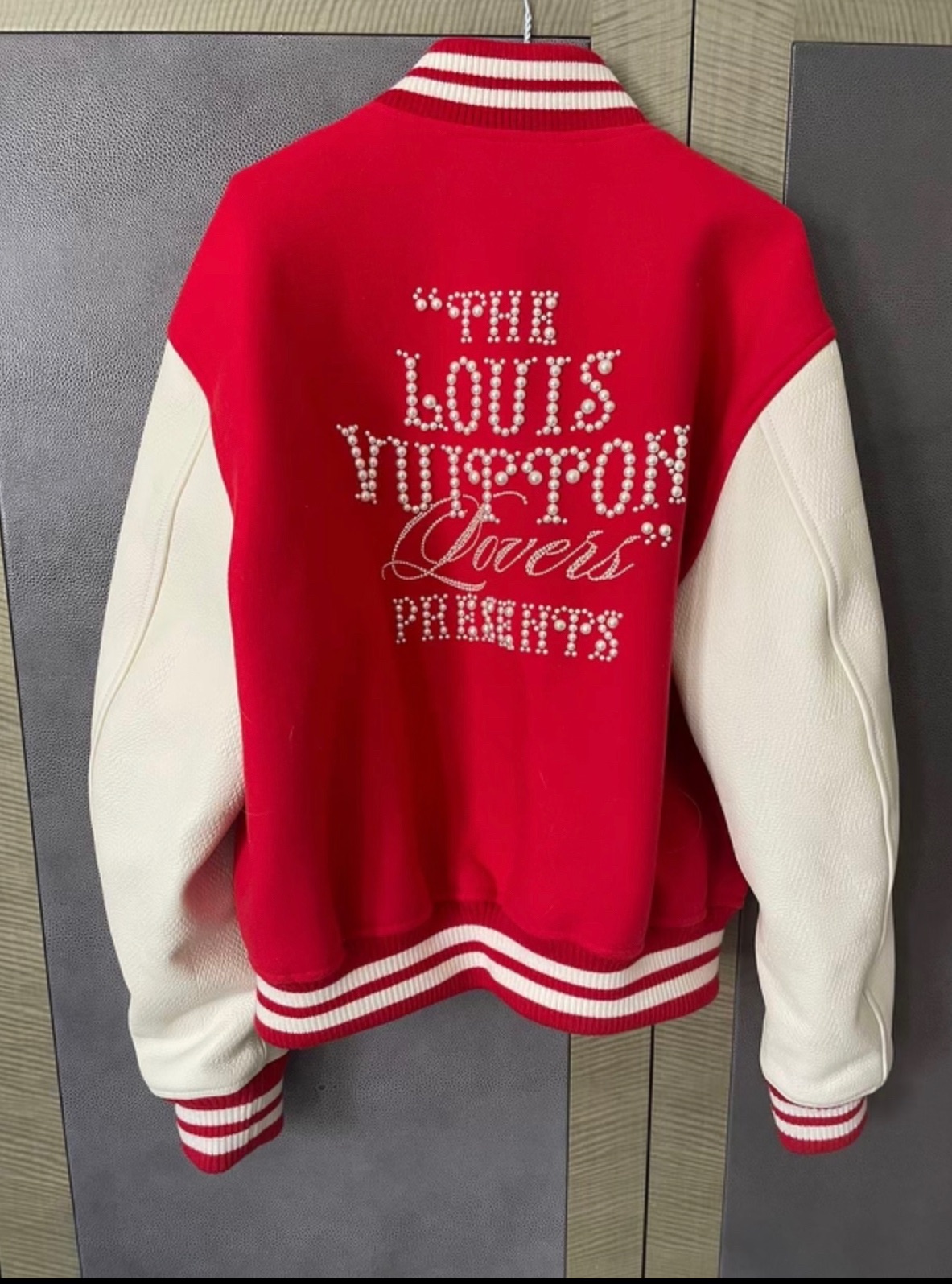 Men's Louis Vuitton Red Lovers Varsity Jacket Size M leather