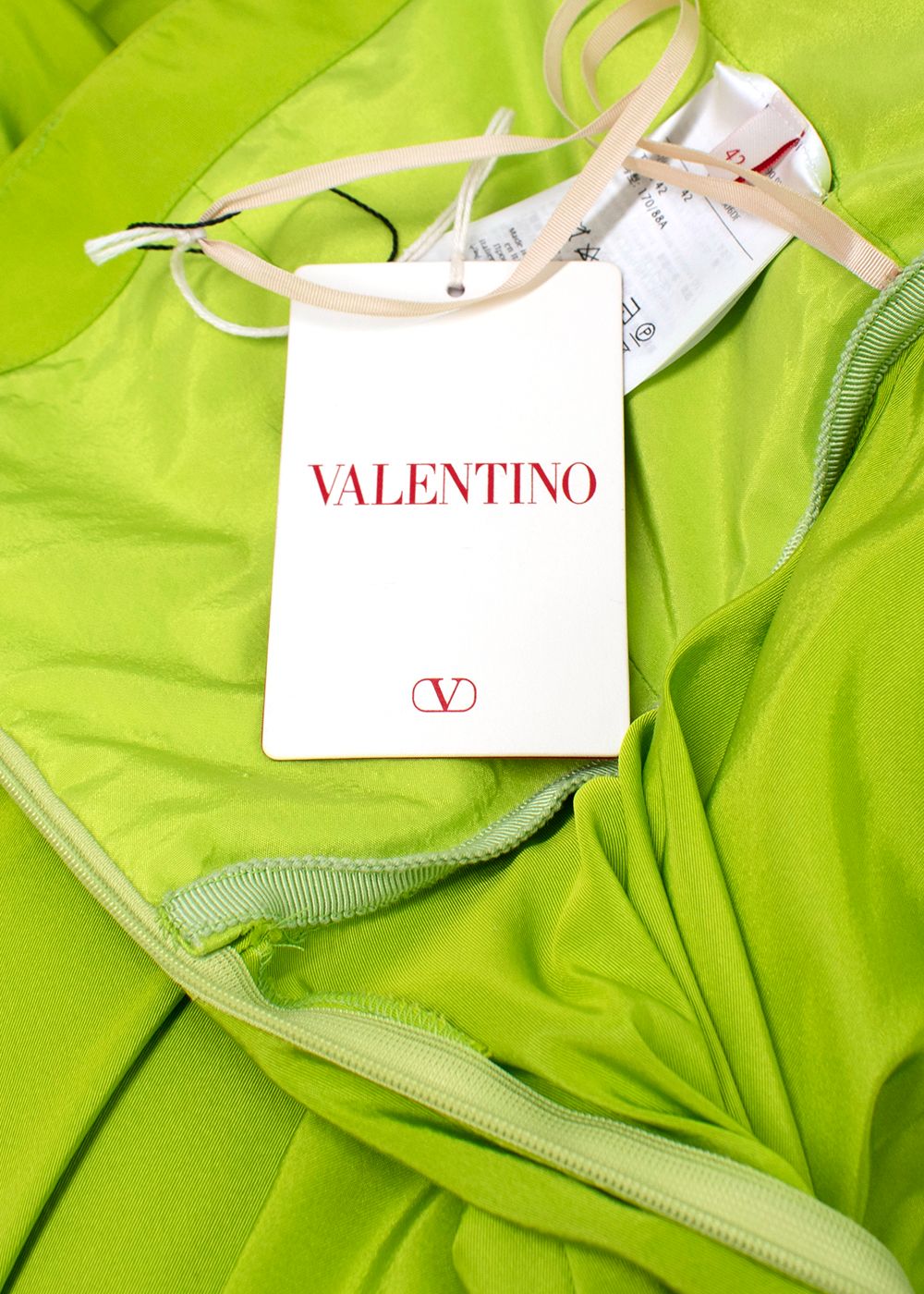 Valentino Lime Green Silk Faille Puff-Sleeve Off-The-Shoulder Gown Size S