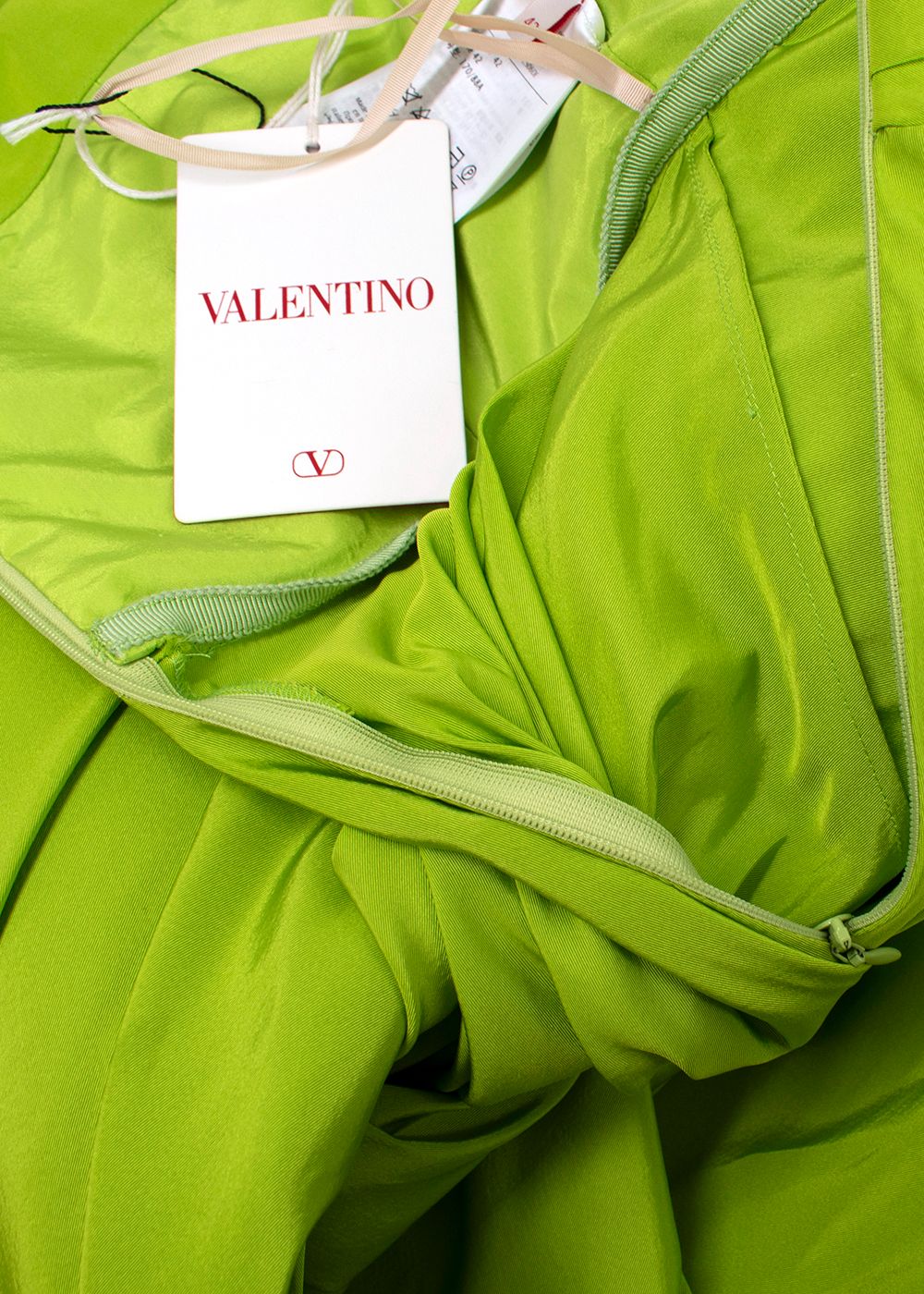 Valentino Lime Green Silk Faille Puff-Sleeve Off-The-Shoulder Gown Size S