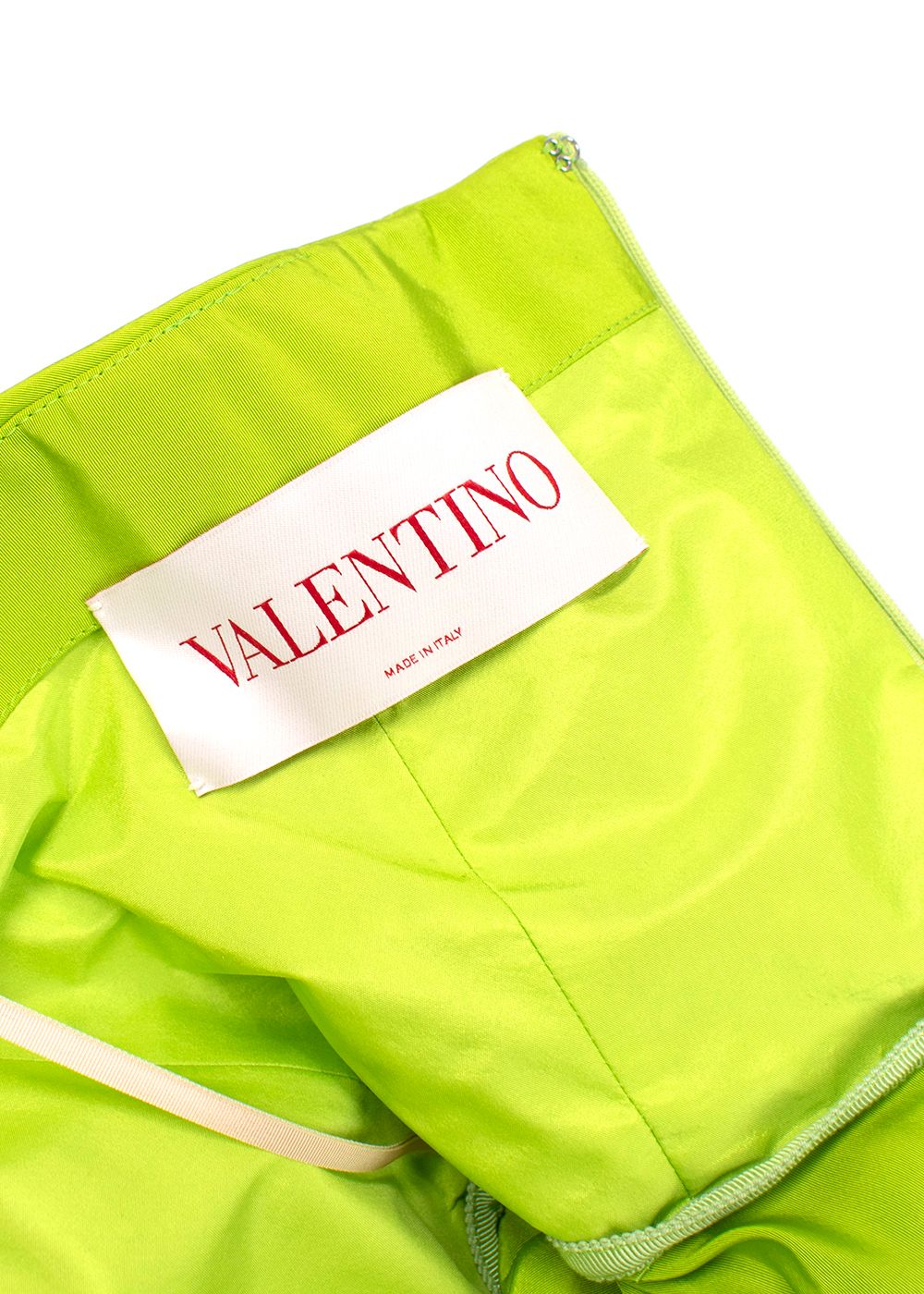 Valentino Lime Green Silk Faille Puff-Sleeve Off-The-Shoulder Gown Size S