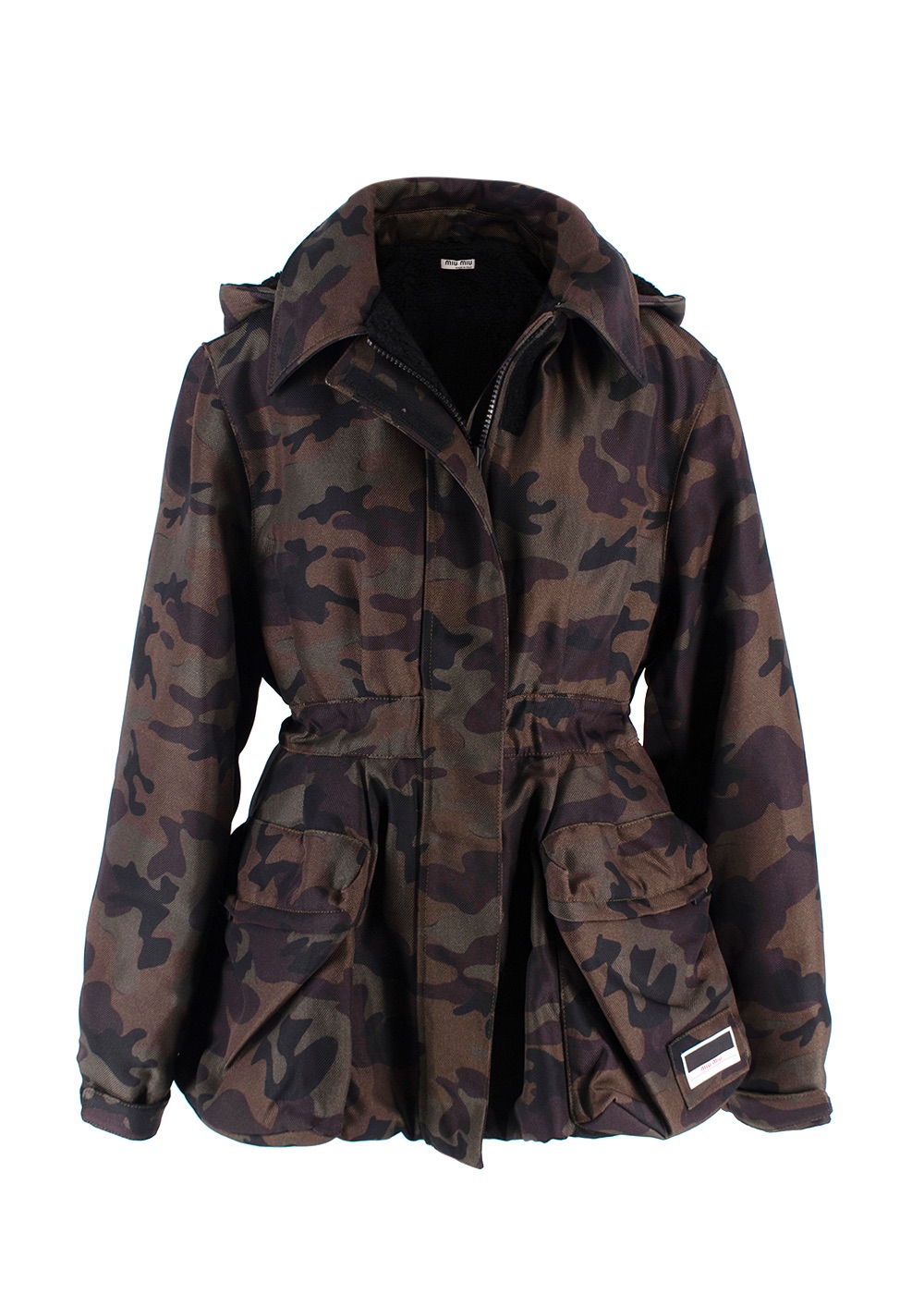 Miu Miu Camouflage Cinched Waist Parka Size XXS polyester