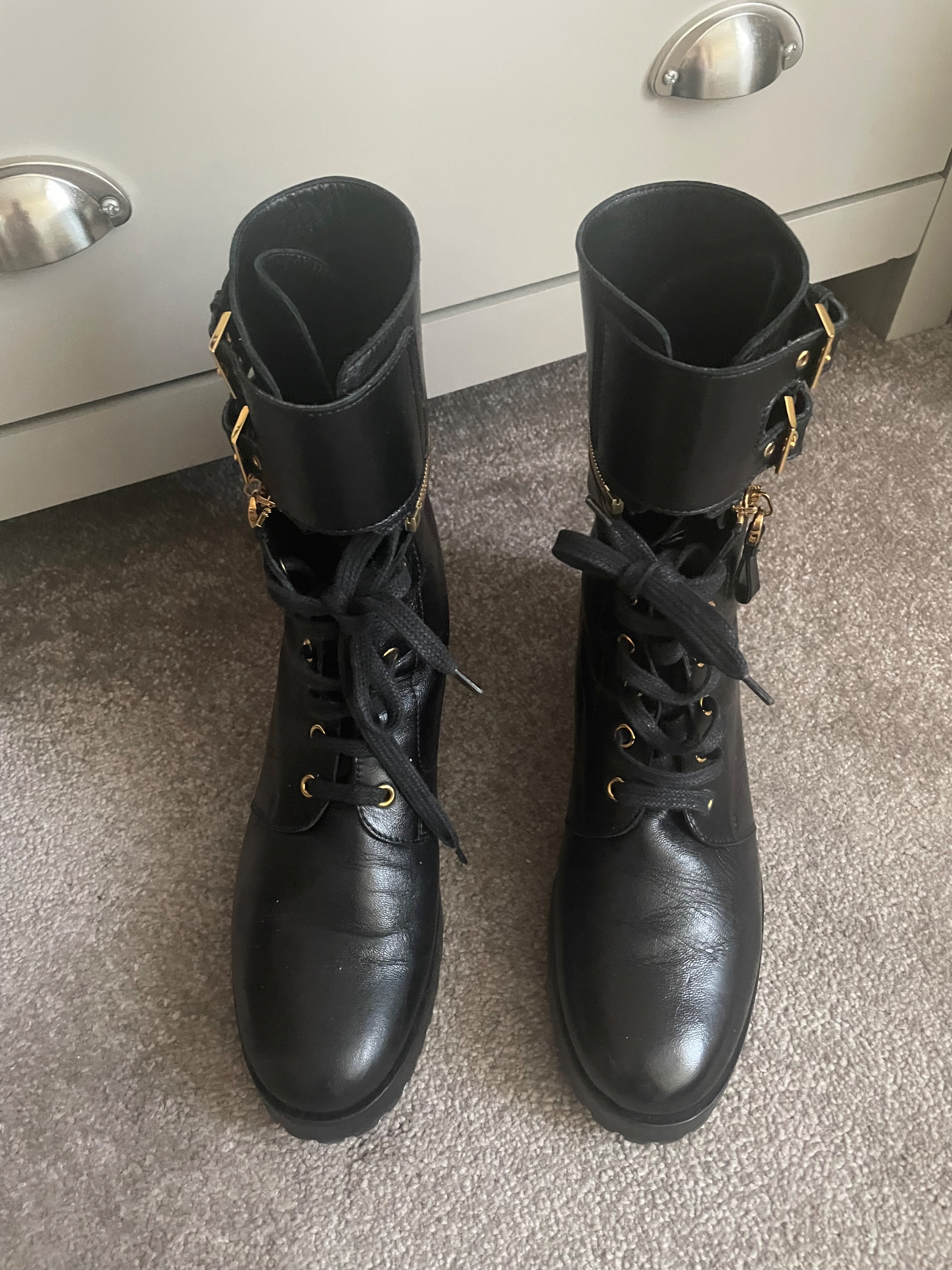 Preowned Sergio Rossi Black Midway Biker Boots Size 40 leather