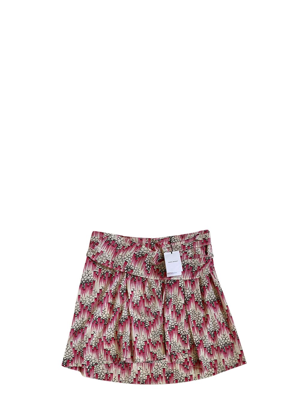 Isabel Marant Red Printed Silk Skirt Size M Pink and cream