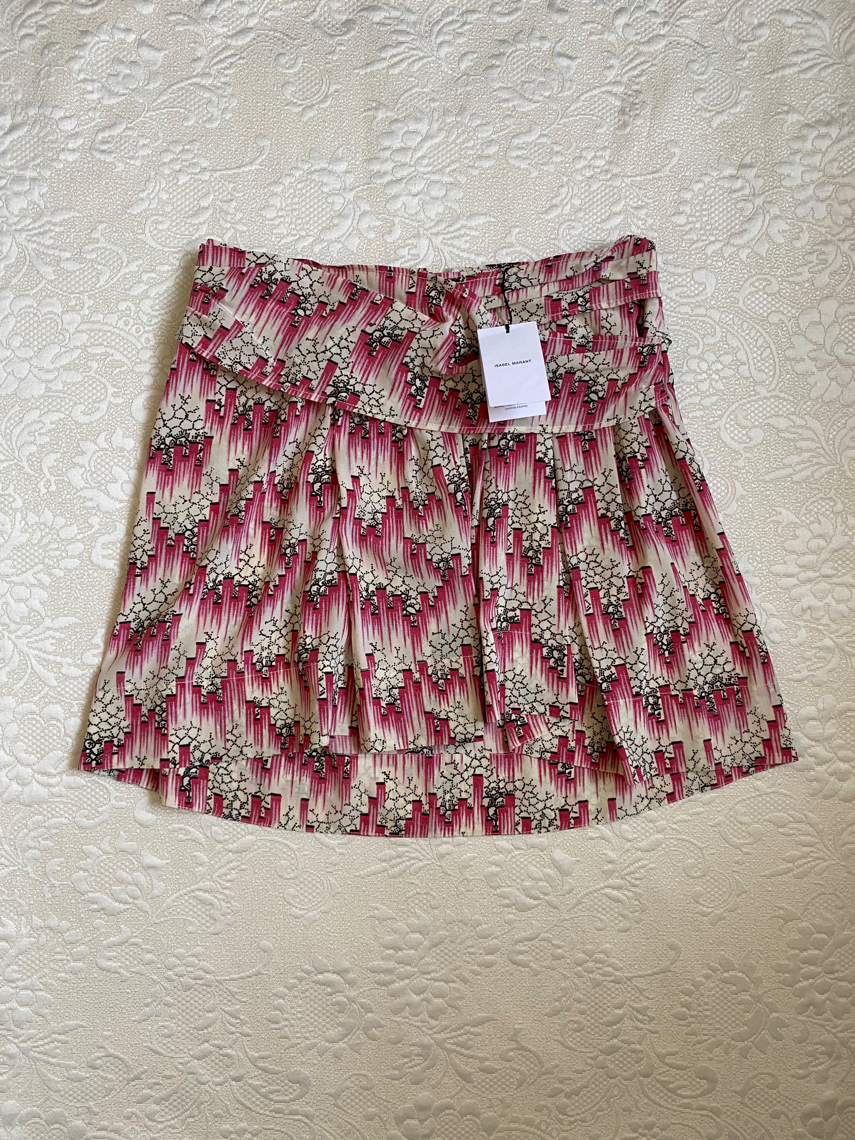 Isabel Marant Red Printed Silk Skirt Size M Pink and cream