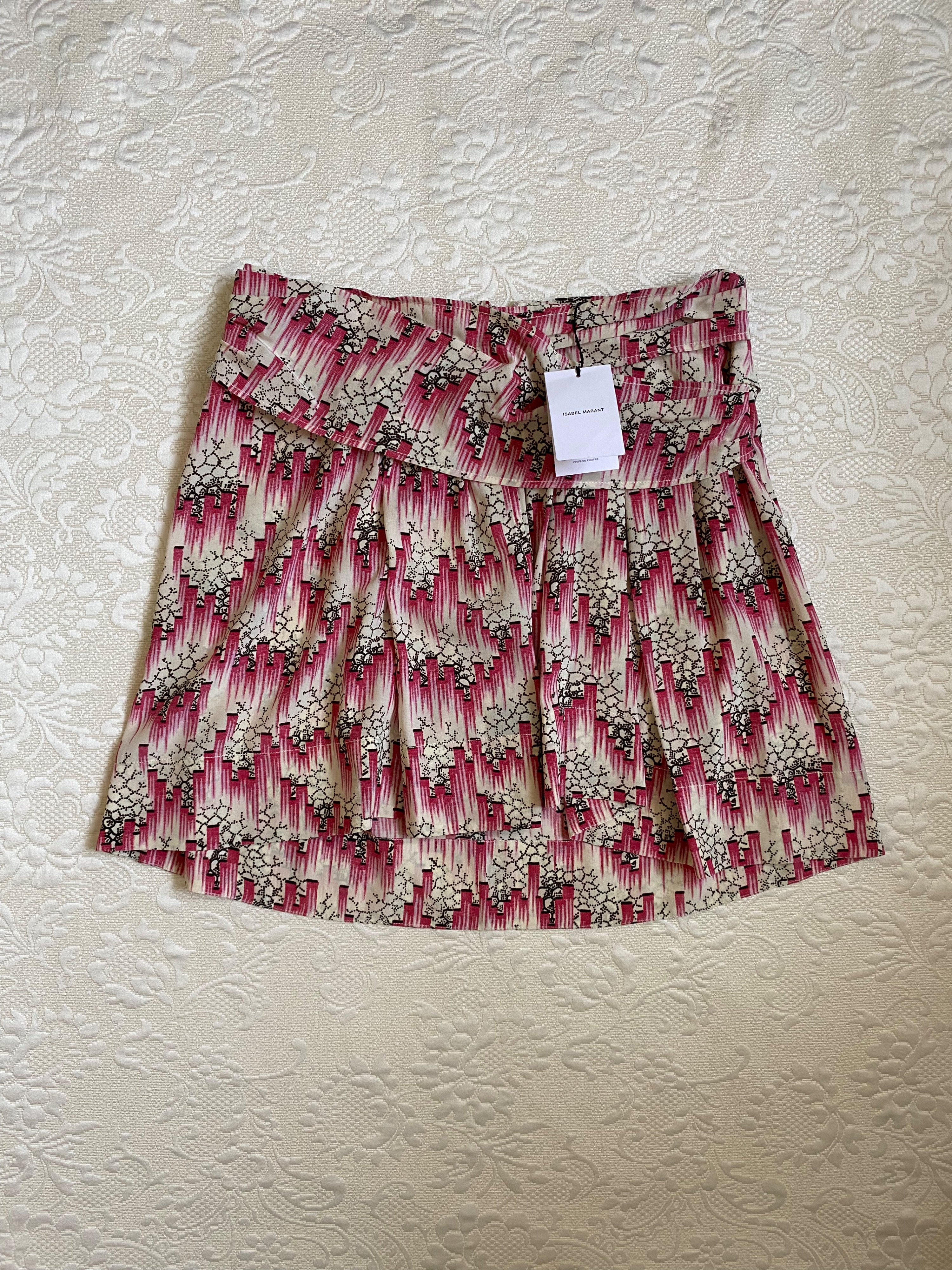 Isabel Marant Red Printed Silk Skirt Size M Pink and cream