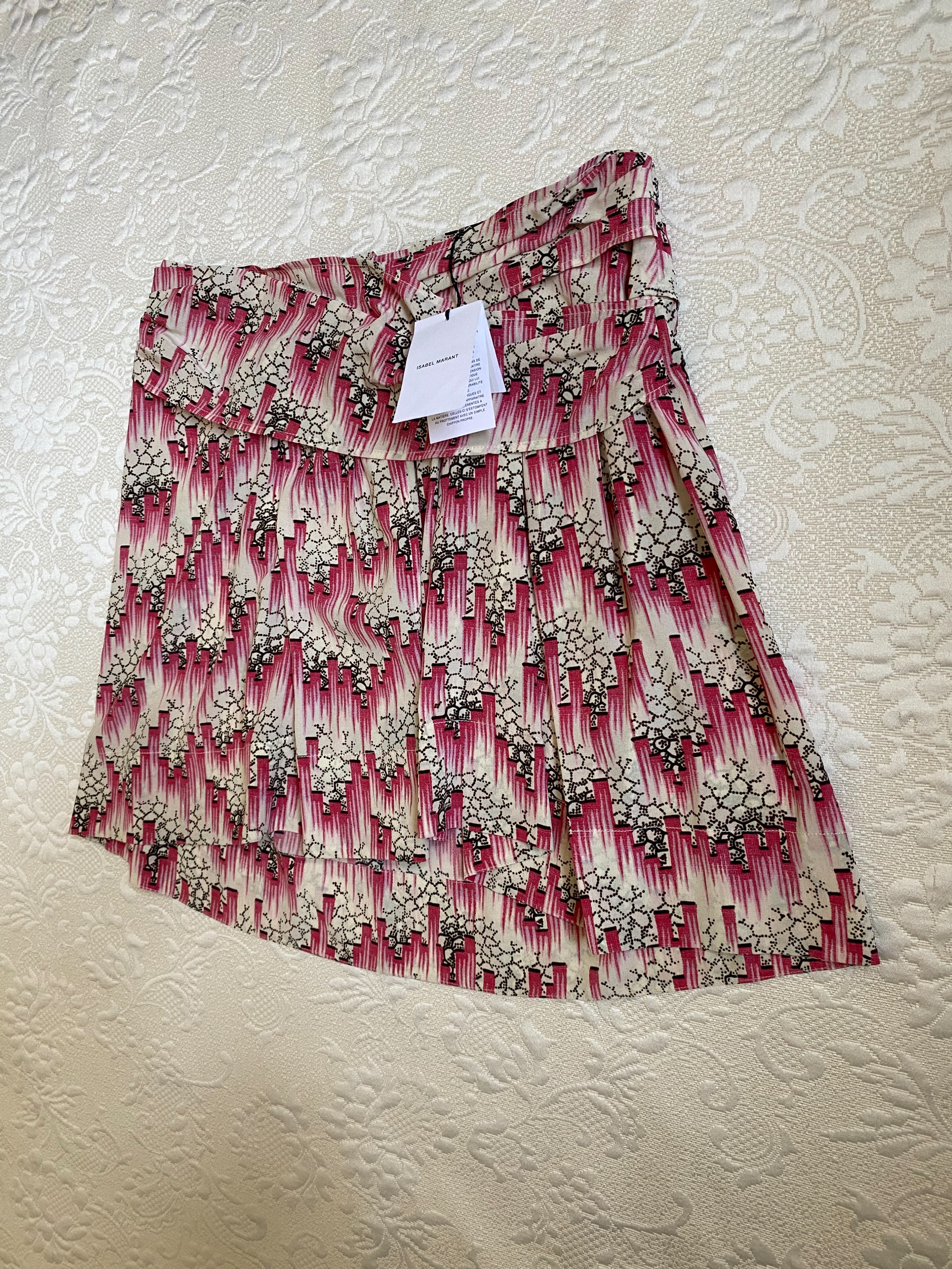 Isabel Marant Red Printed Silk Skirt Size M Pink and cream