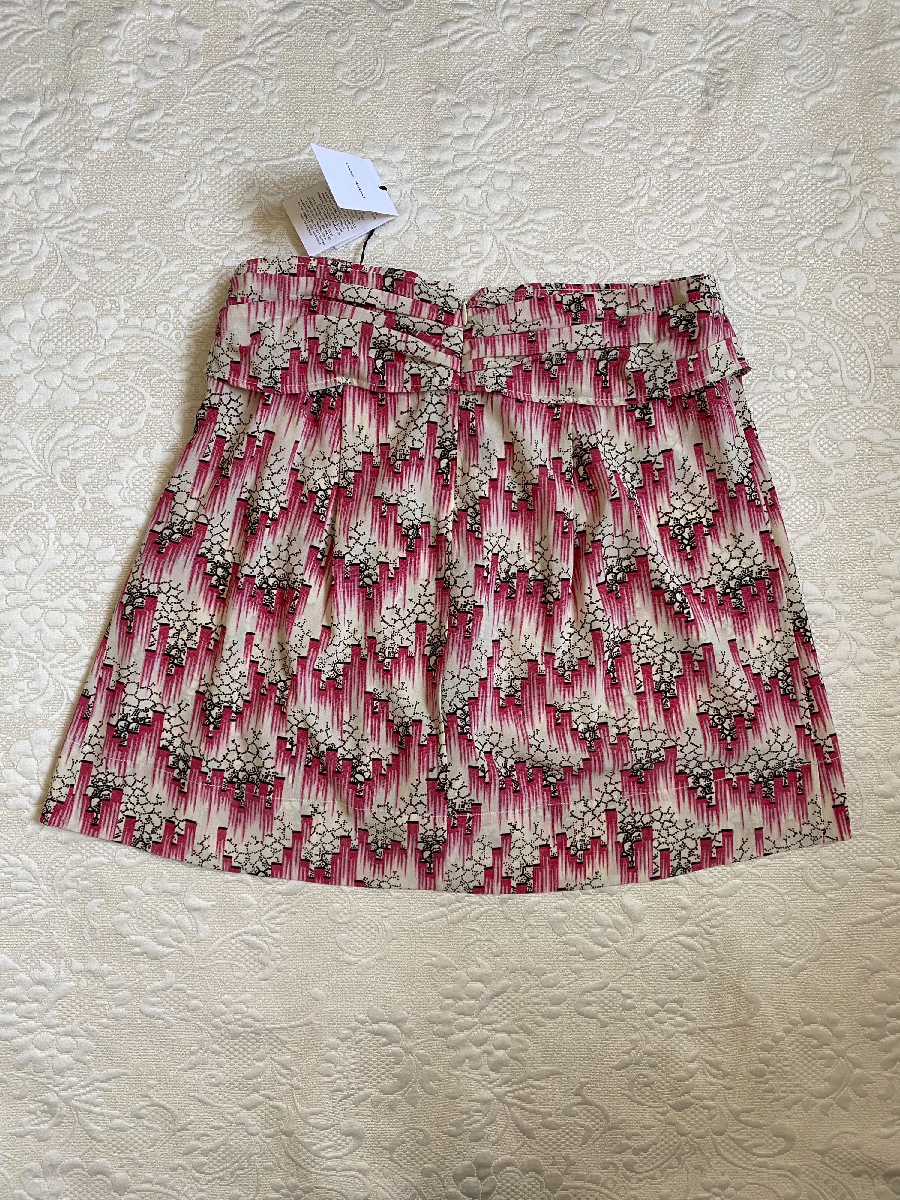 Isabel Marant Red Printed Silk Skirt Size M Pink and cream