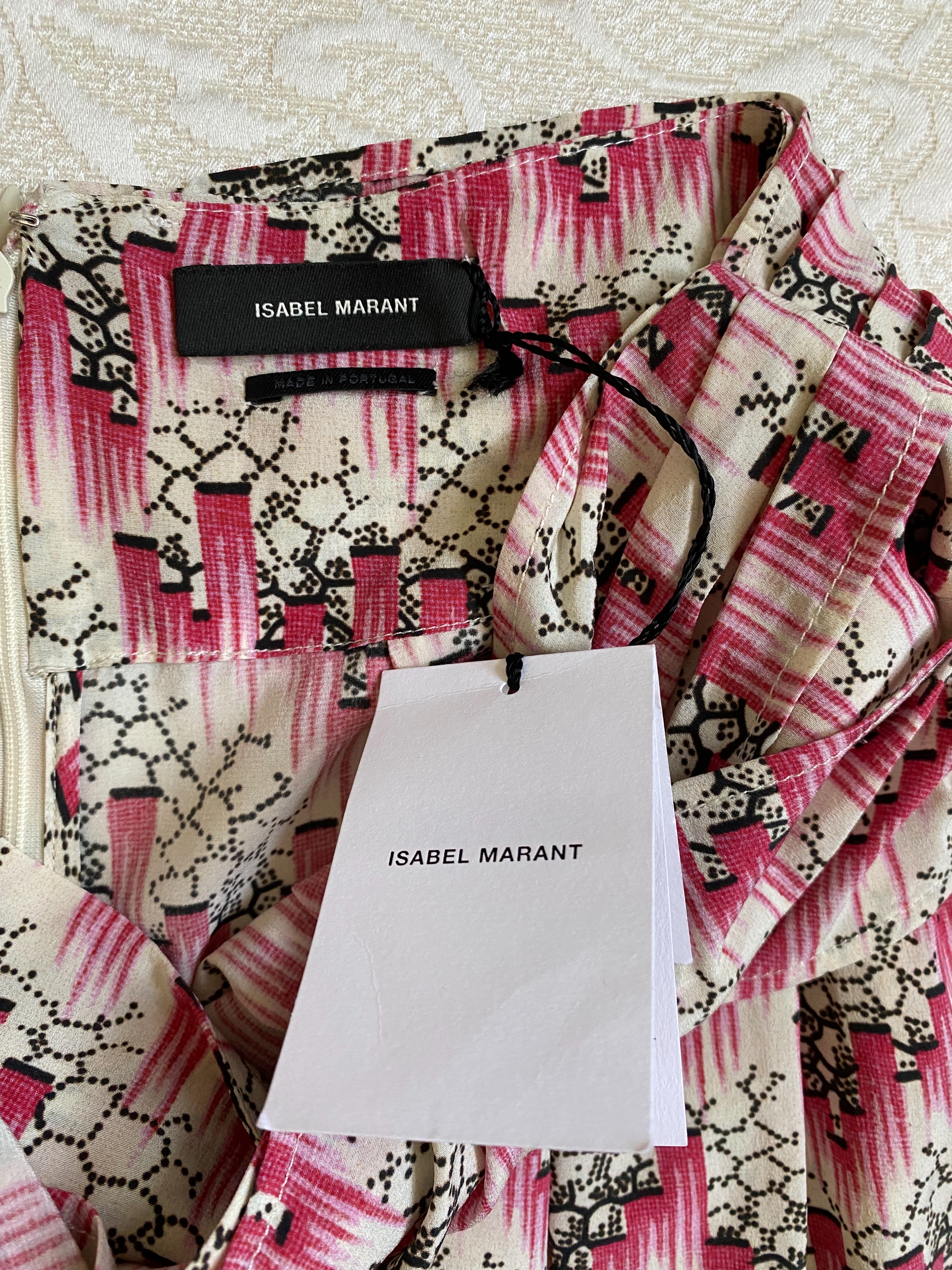 Isabel Marant Red Printed Silk Skirt Size M Pink and cream