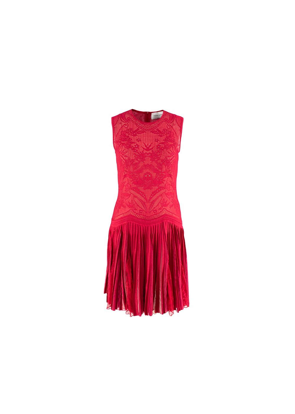 Preowned Zuhair Murad Red Lace Knit Skater Dress Size S