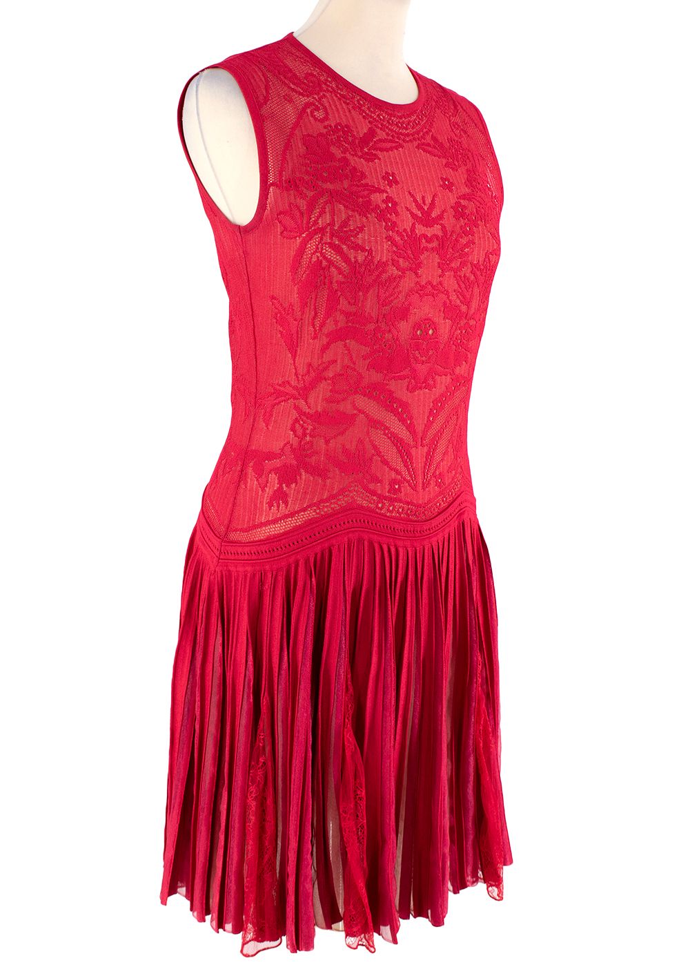 Preowned Zuhair Murad Red Lace Knit Skater Dress Size S