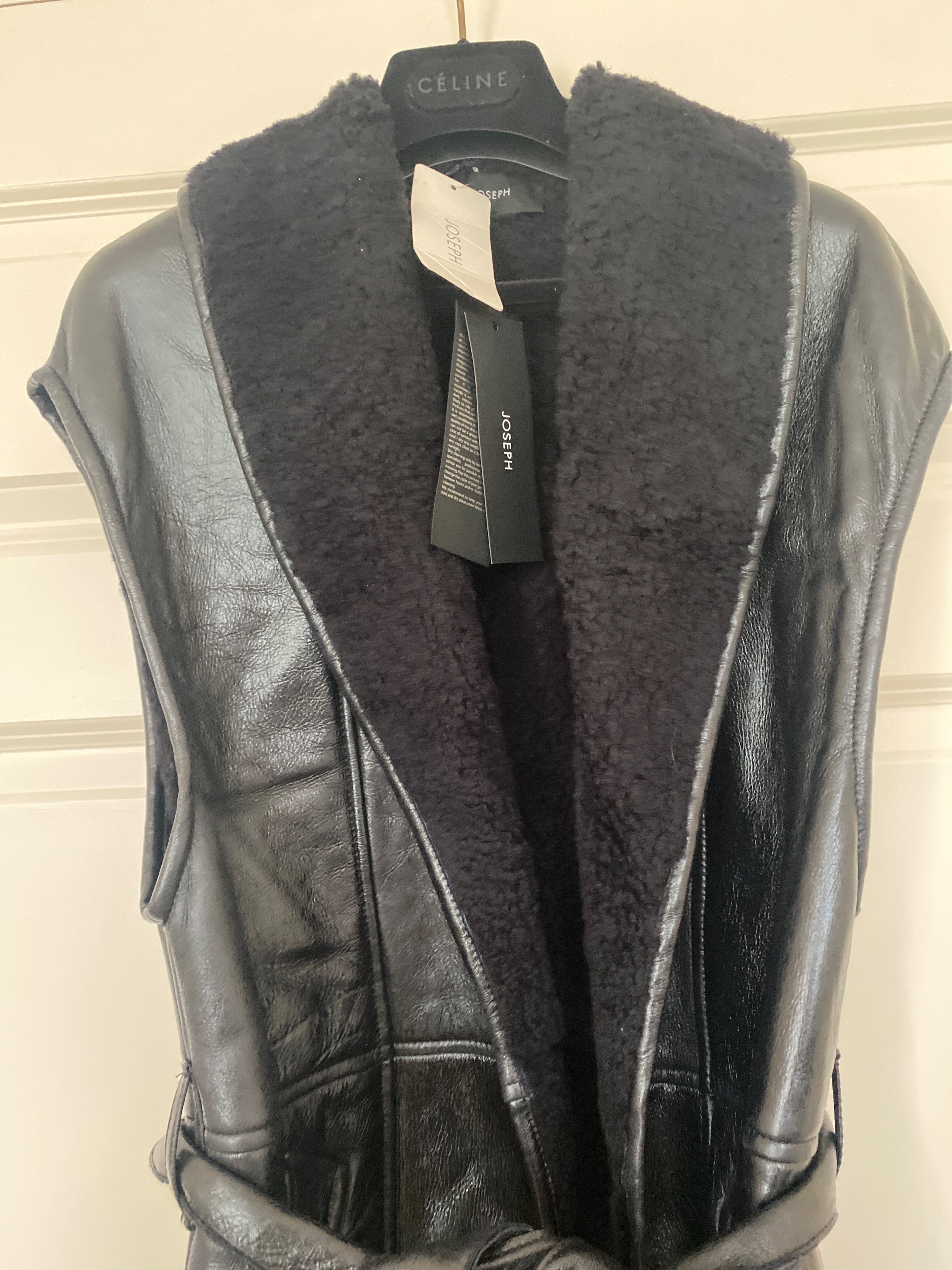 Joseph Jae Merino Teddy Sheepskin Jacket Size S Black leather