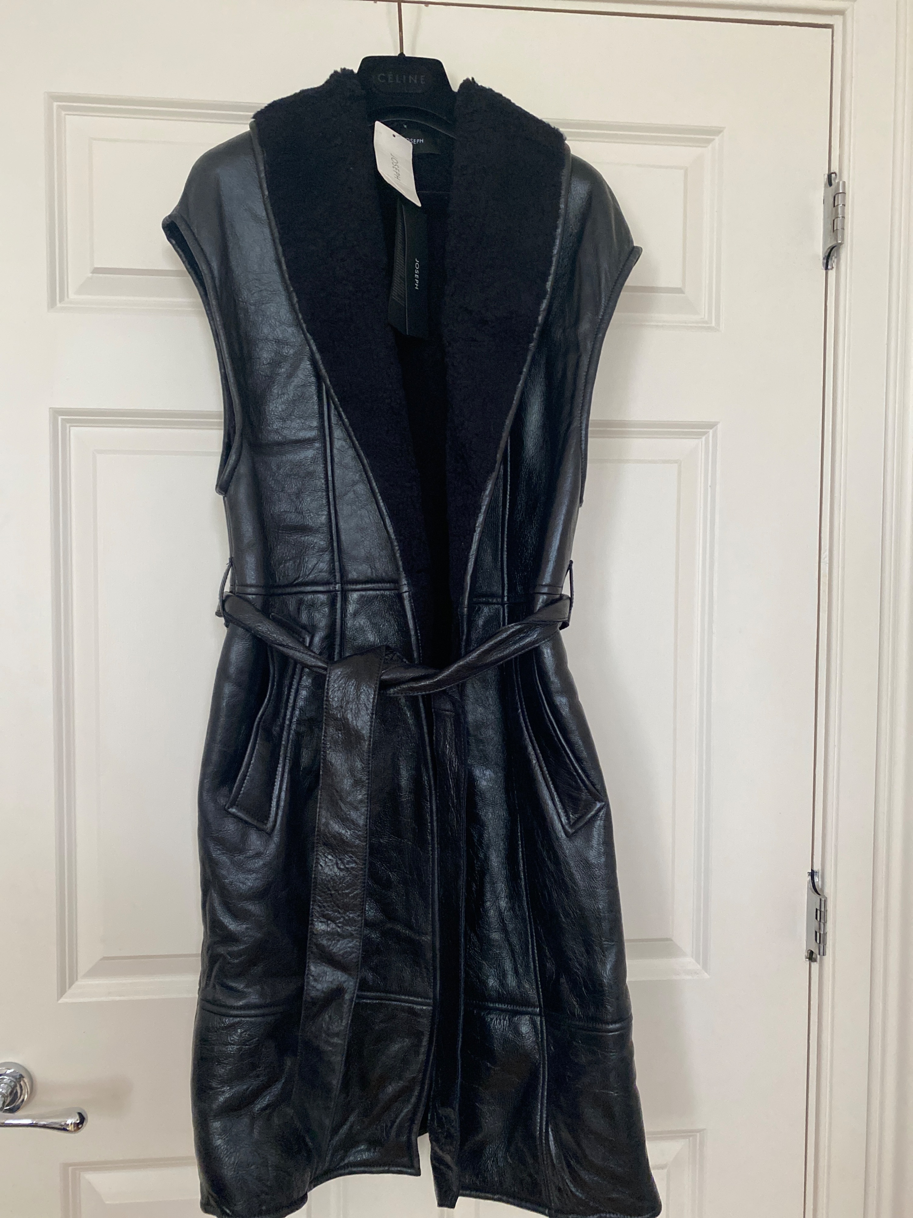 Joseph Jae Merino Teddy Sheepskin Jacket Size S Black leather