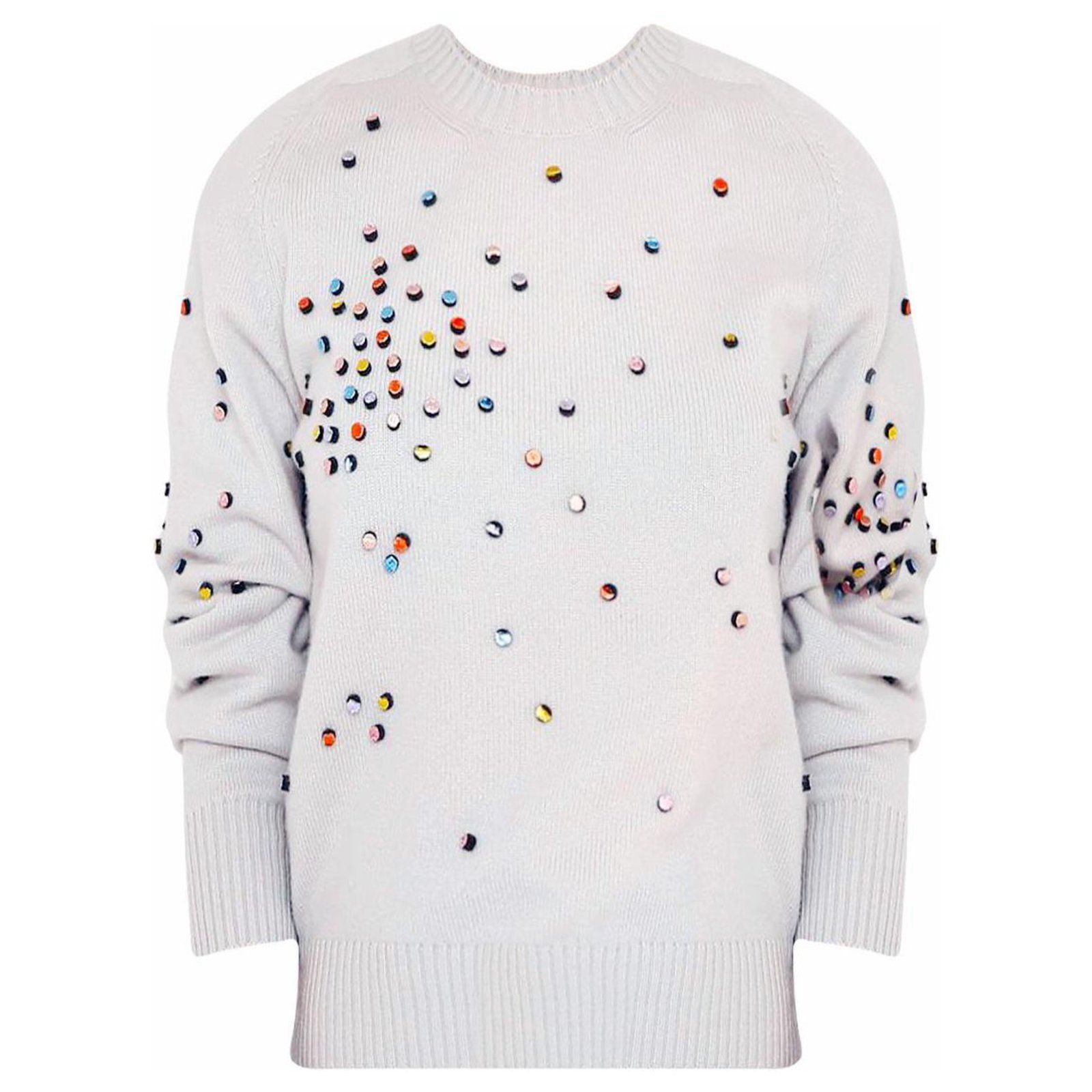 Preowned Chanel Supermarket Runway Crystal Embellished Cashmere Jumper Size S Beige Grey  Multicolour