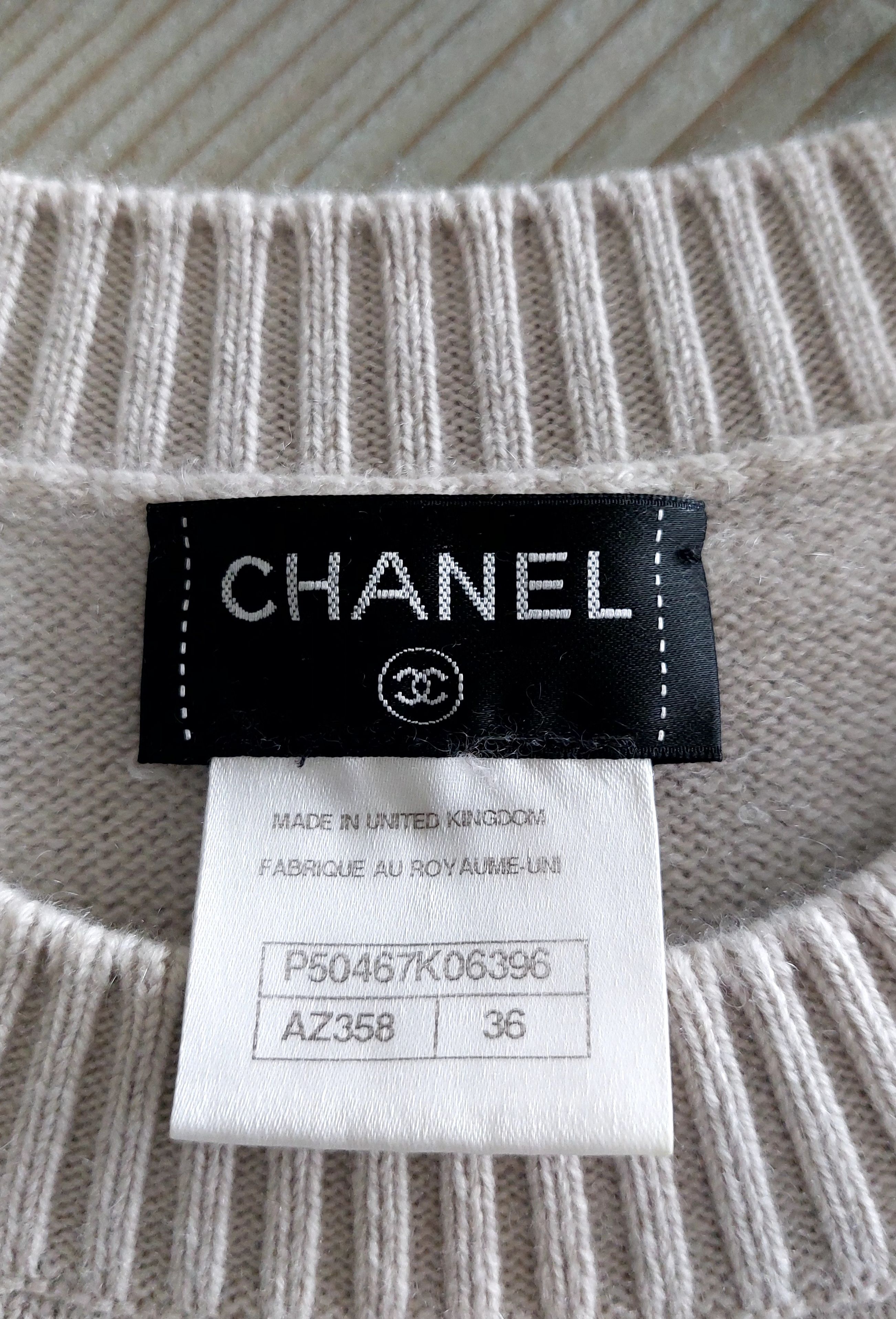 Preowned Chanel Supermarket Runway Crystal Embellished Cashmere Jumper Size S Beige Grey  Multicolour